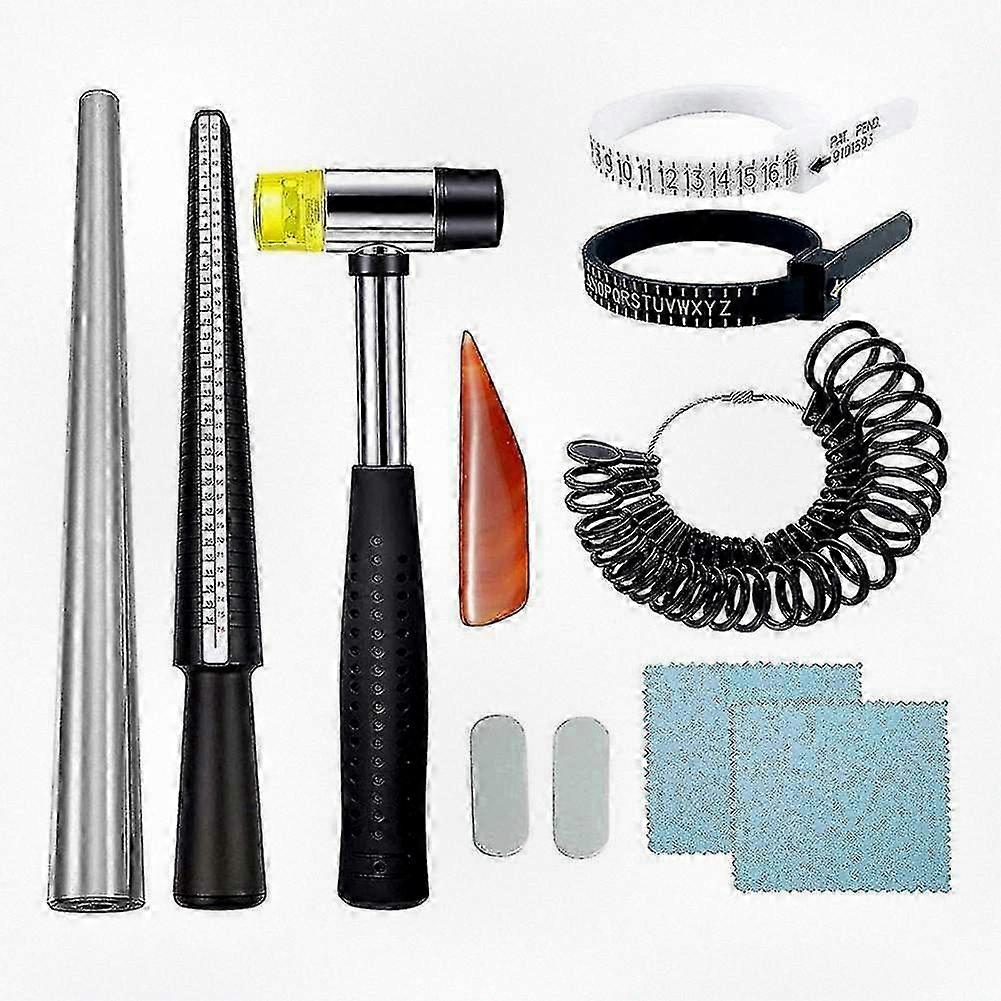 11pcs Ring Sizer Measuring Tool Set, Including Mandrel, Circle Hammer, and Polishing Instruments Suitable for Jewelry Making
