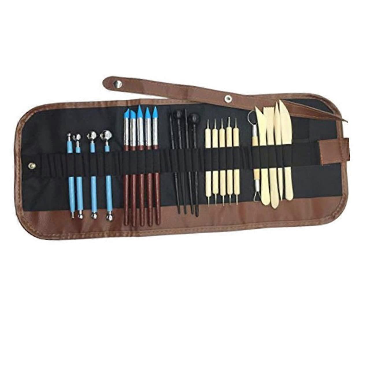 24PCS Clay Pottery Modeling Sculpting Tools for Cleaning Smoothing and Shaping with Rolling Bag Comfortable for Art Projects and Crafts