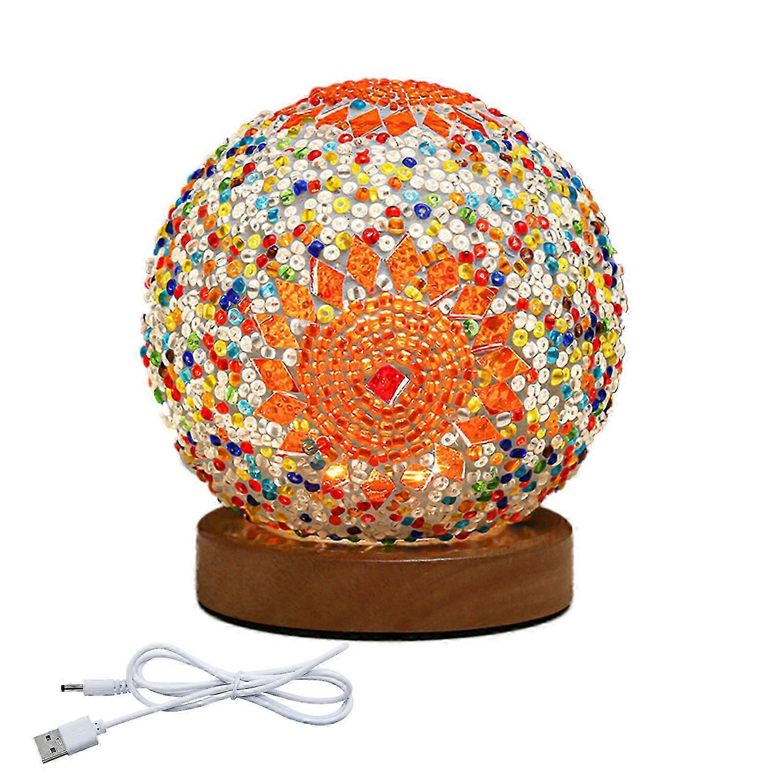 Adjustable Brightness USB Night Light with Wooden Base - Bohemia Orange