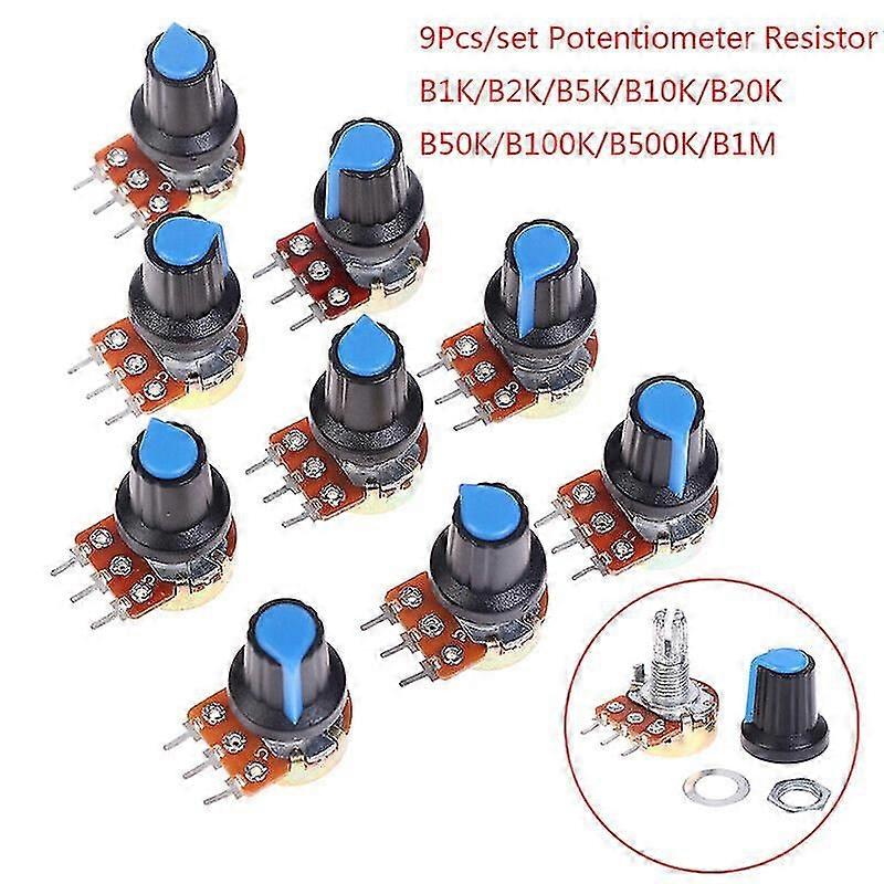 9Pcs 1K 2K 5K 10K 20K 50K 100K Ohm Linear Taper Rotary Potentiometer For WH148
