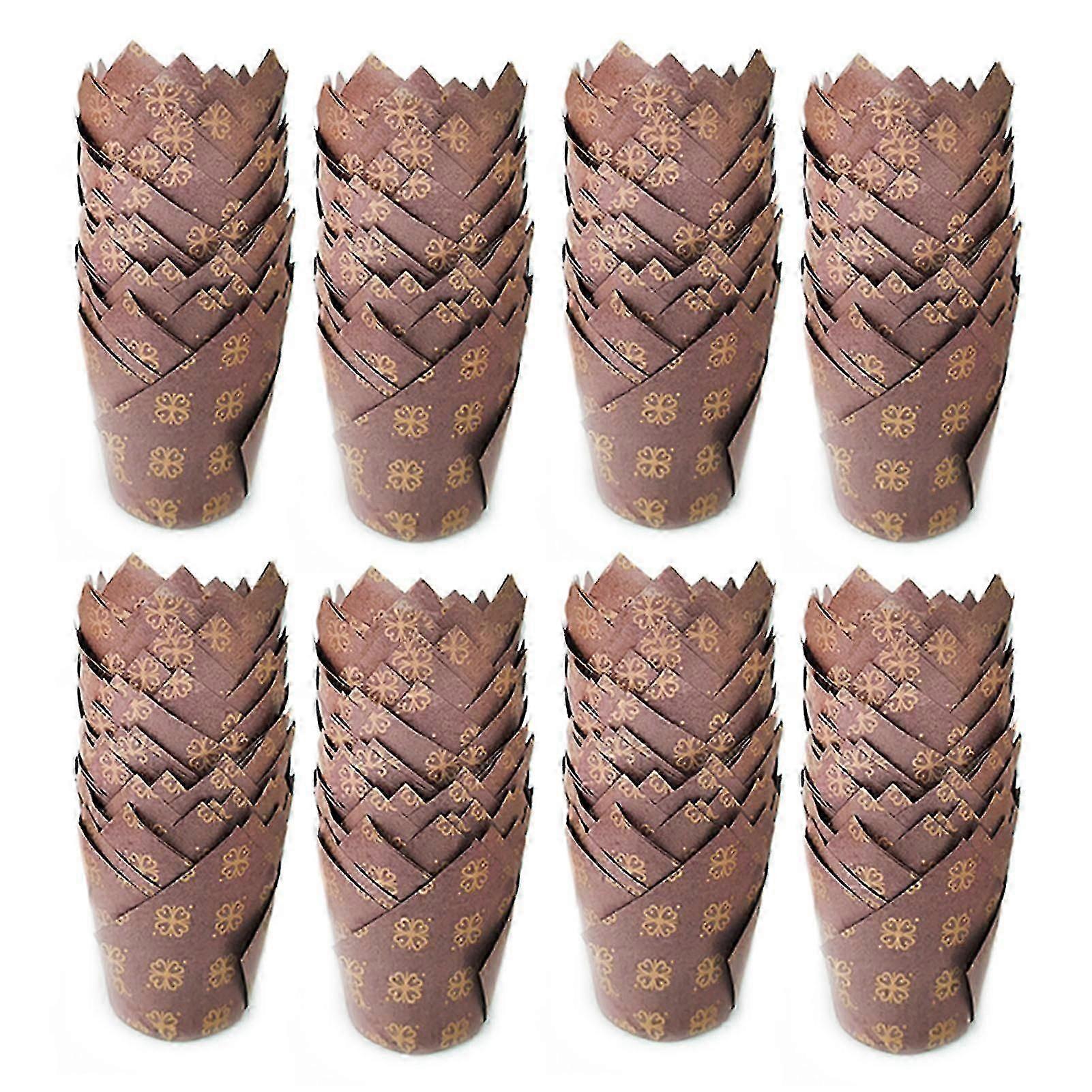 200 قطعة أغلفة كب كيك مقاومة للحرارة مع تصميم أوراق توليب الأوكالبتوس ، أكواب خبز خضراء لحلويات المعجنات