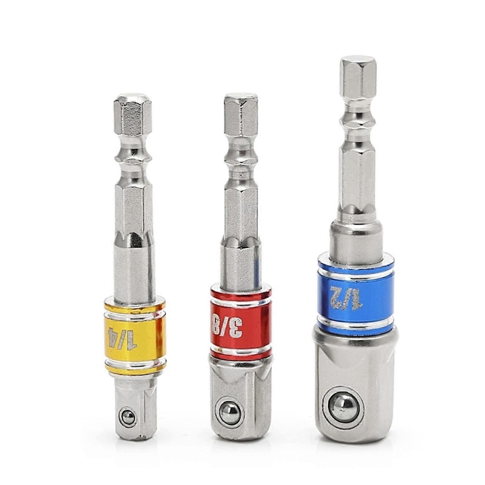 Hot 1Set/3pcs Hex Drill Power Bit Socket Drive Adaptor Exension 1/4' 3/8' 1/2' Socket Bit Adaptor Hex Shank with Fixed Collar Ri