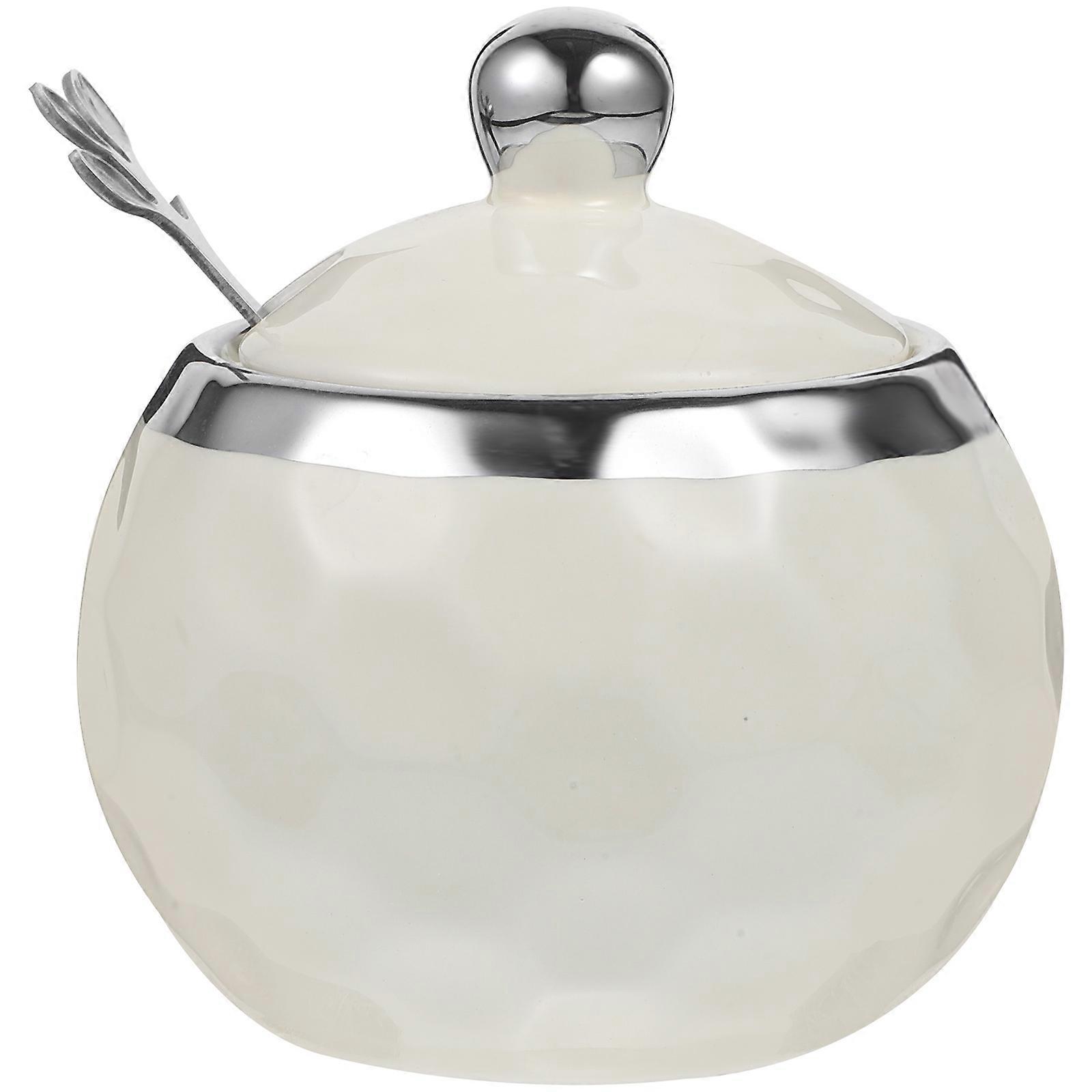 Spice Storage Solution, Ceramic Jar with Spoon for Salt Sugar and Chili