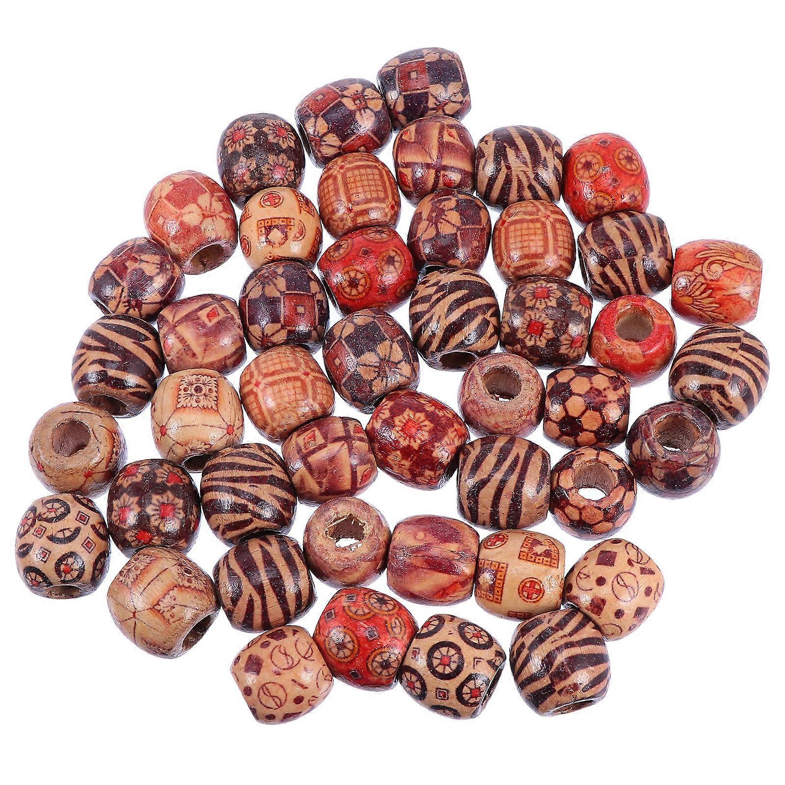 Handmade Beads Painted Round Beads Painted Drum Round Beads Jewelry Design Wood Material 100Pcs