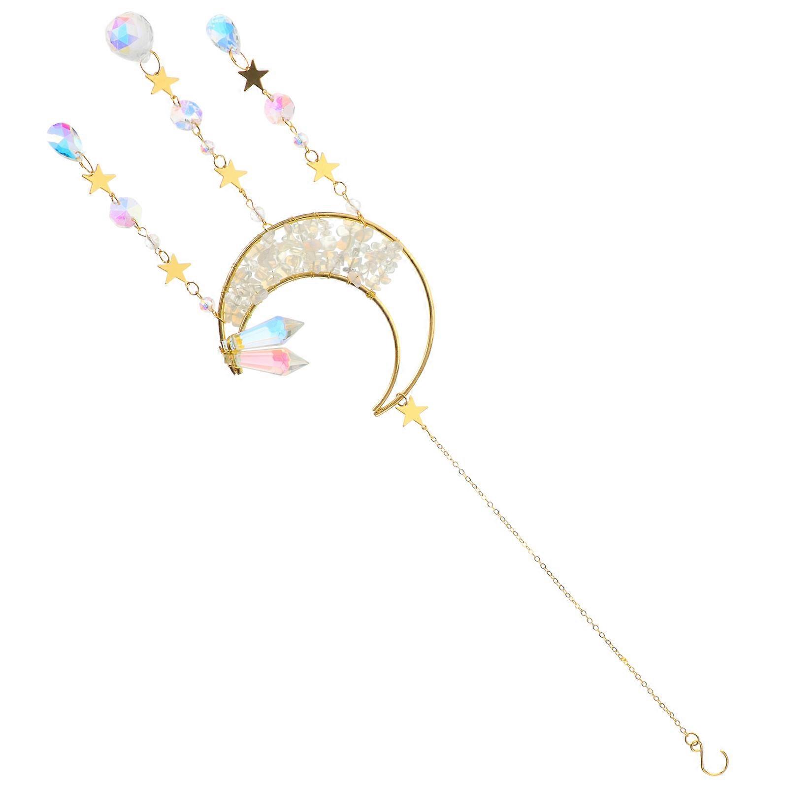 Crystal Hanging Moon Shape Suncatcher Window Pendant Indoor Decoration Metal Material Rainbow Creation 1Set