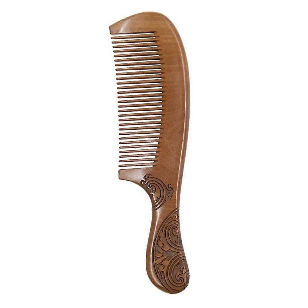 Light Brown Peach Wood Comb for Hair Combing with Doublesided Carvings and Smooth Surface, Small Size