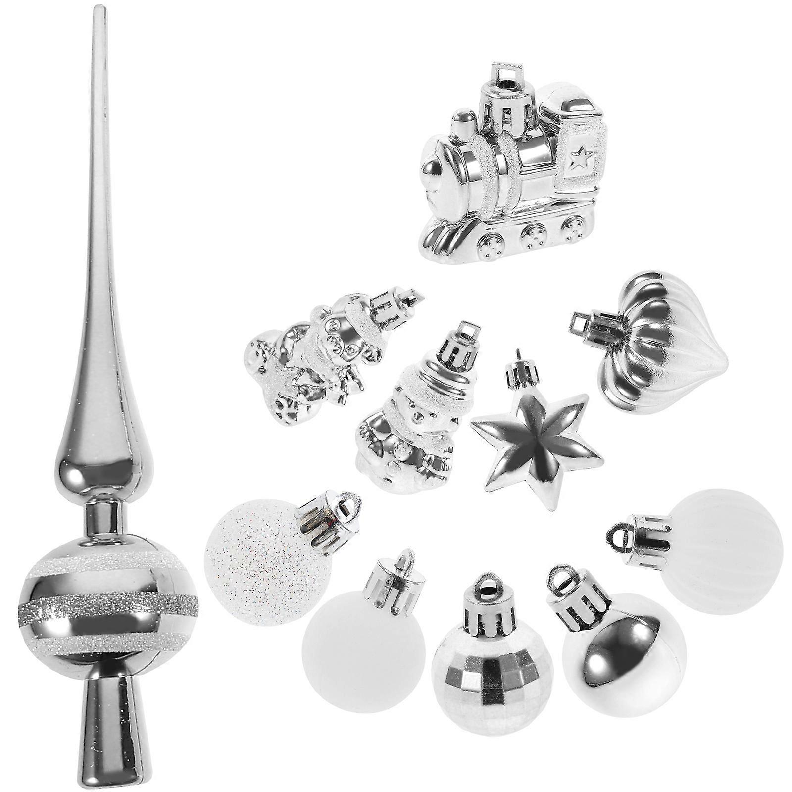 Tree Topper Finial Christmas Tree Pendants Festive Style Silver 19x4x4cm 34Pcs