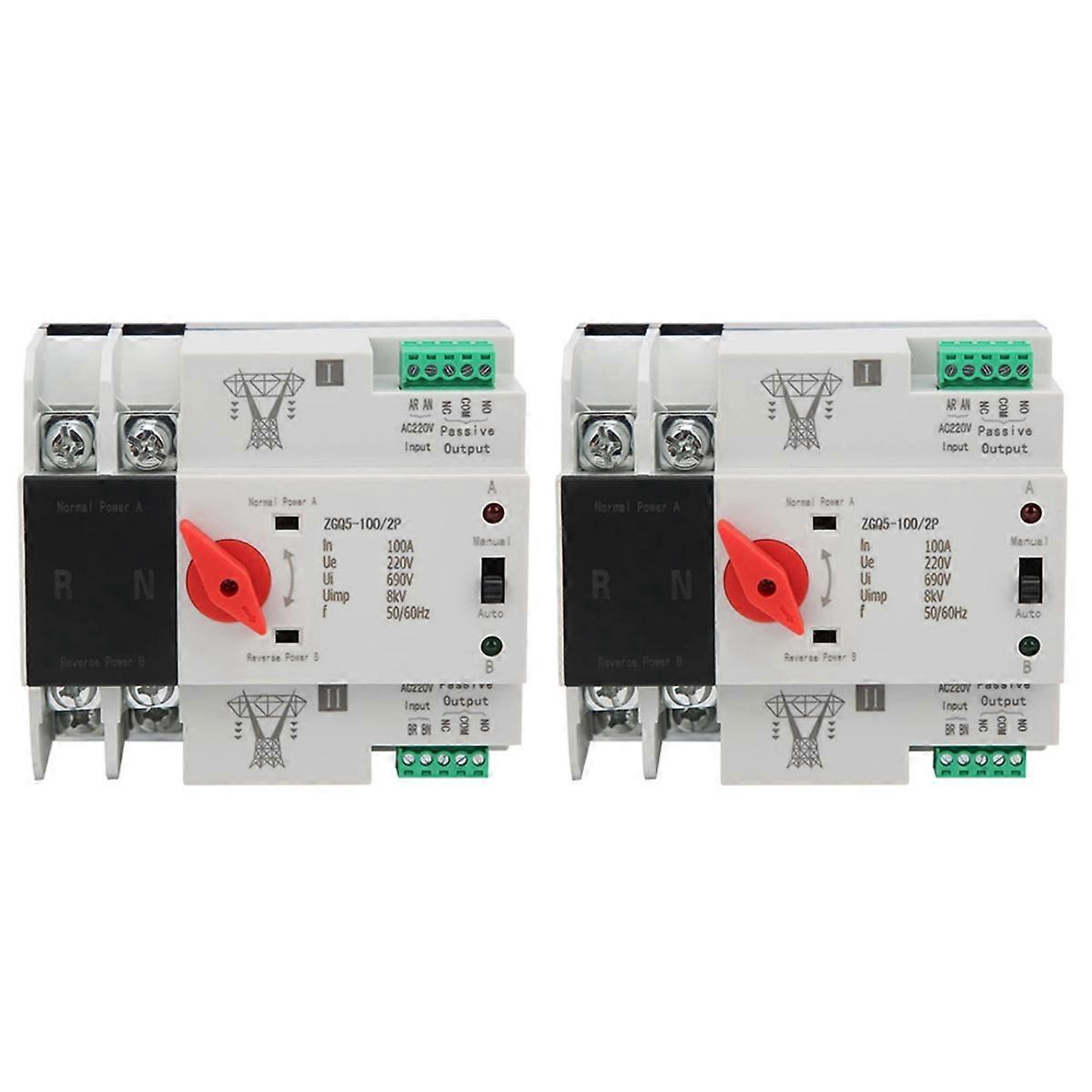 2X Transmission Switch 220V ZGQ5-100 / 2P Automatic Transfer Switch with Double Power 2-Way