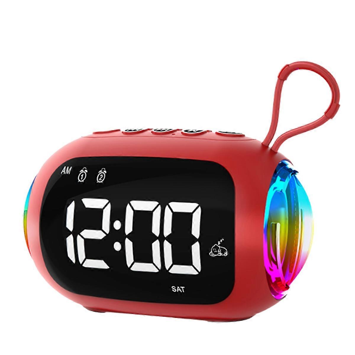 Portable Alarm Clock FM Radio Bluetooth Speakers Colorful Light Subwoofer with Dimming Display Dual Alarm Music Player,C