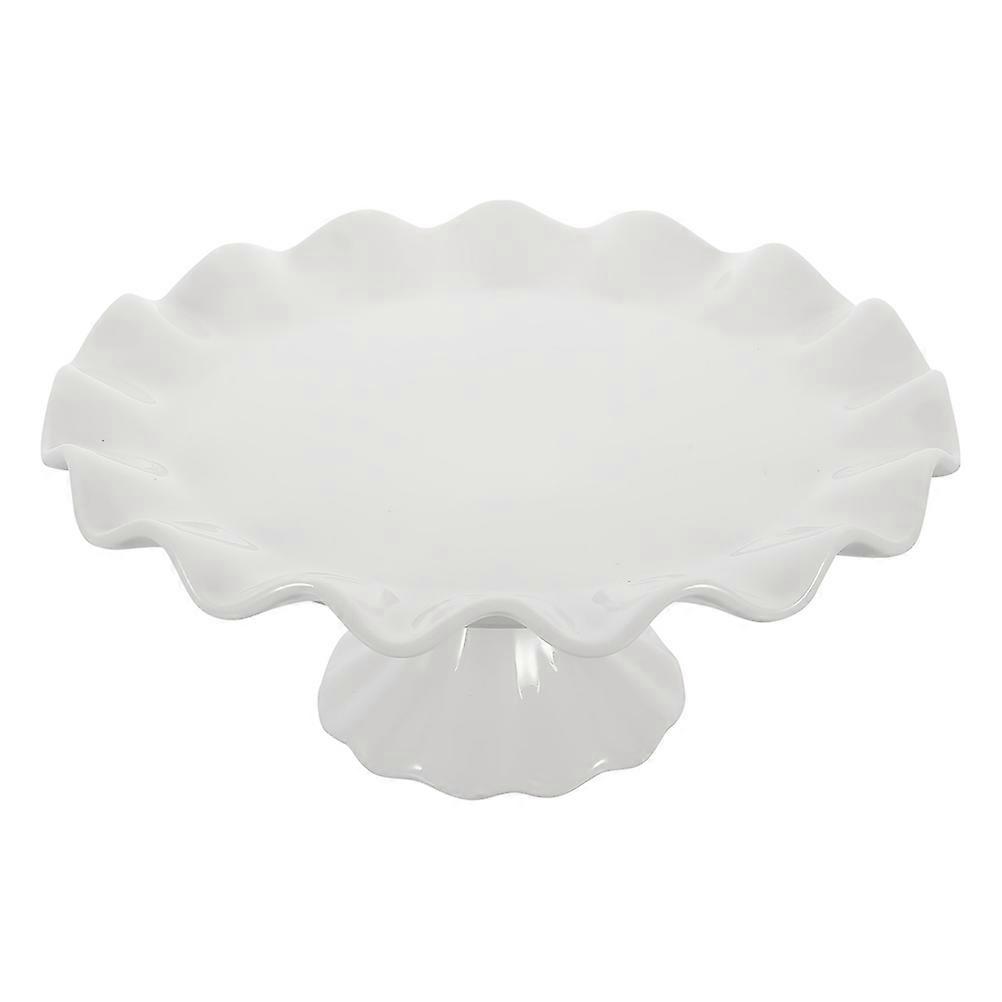 Footed Candy Plate Ceramic High-Foot Cake Stand Dining Table White 11.4X11.4X4.7In Food Display 1Set