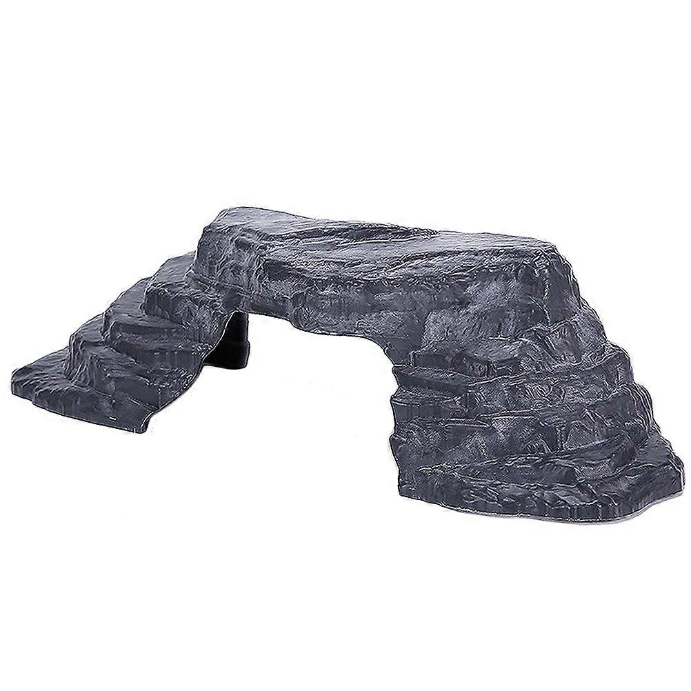 Turtle Tank Climbing Rocks Imitation Stone Turtle Basking Reptile Stone Bridge Climbing Hideout Dark Grey 38x13x9CM Aquarium Decoration 1Pack