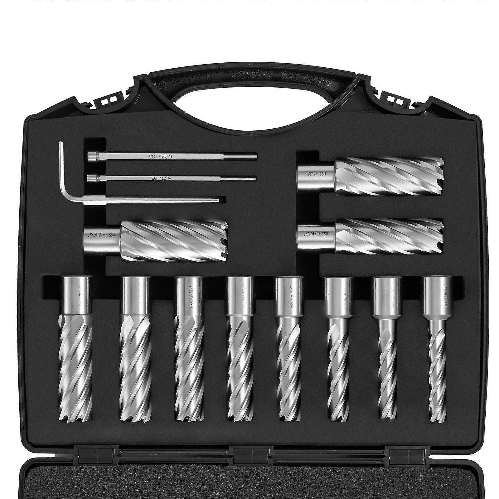 Annular Cutter Set, 13 pcs, 2" Cutting Depth, 7/16" to 1-1/16" Cutting Diameter,for Using with Magnetic Dr
