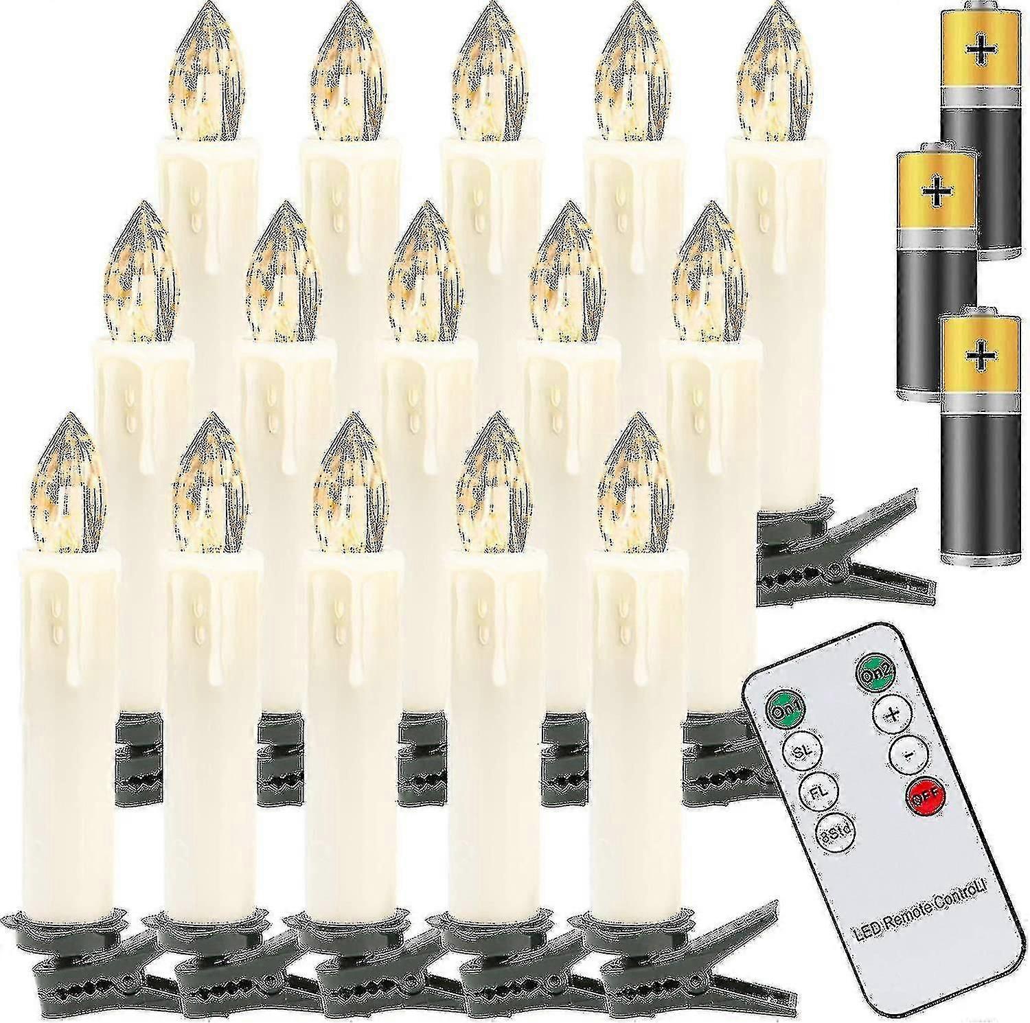 40x bougies de Noël LED, bougies d’arbre de Noël chaudes blanches sans fil, avec télécommande et pâte