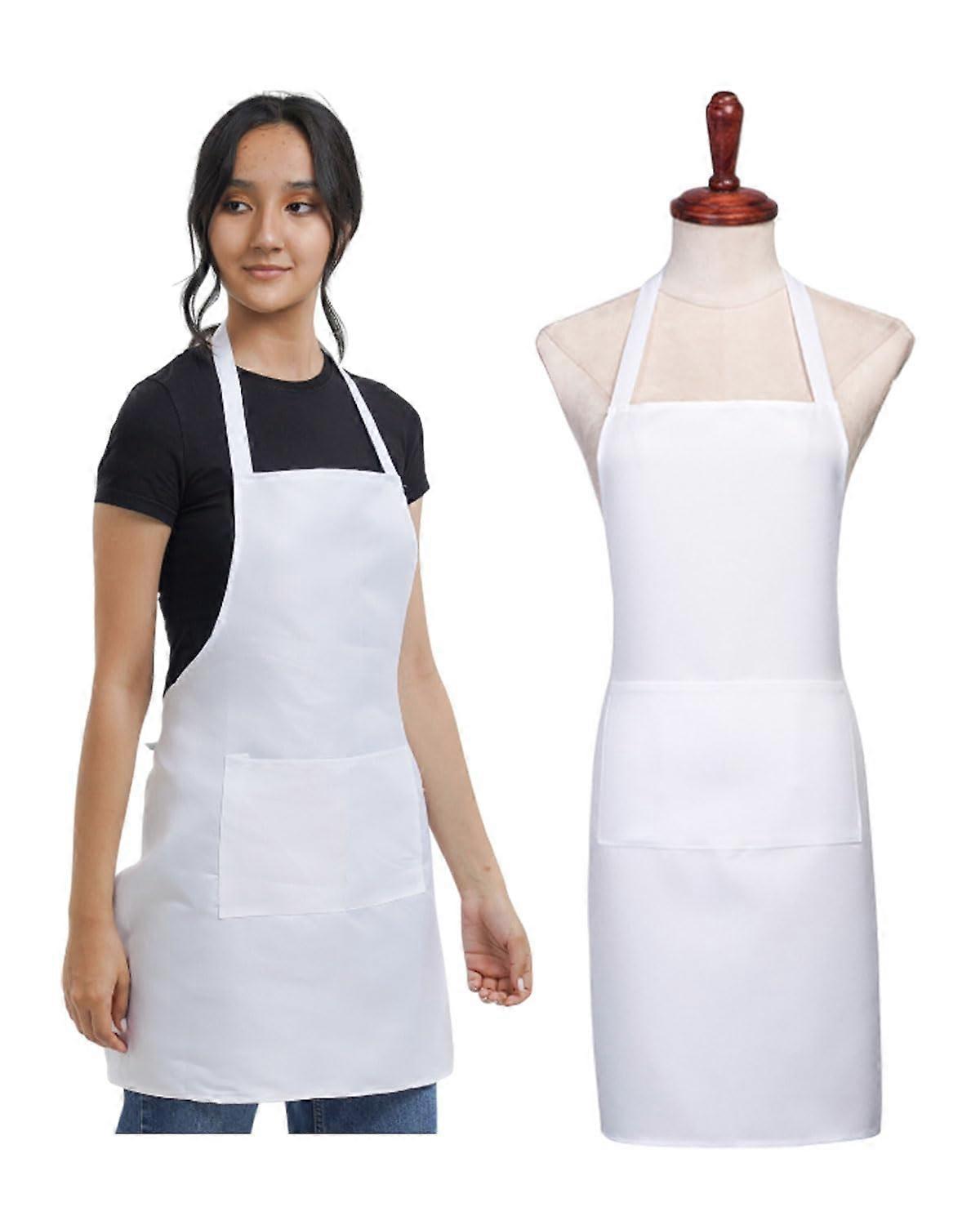 Apron Cooking Apron Set of 2, Bib Kitchen Apron with 2 Front Pockets, Adjustable Neck Strap, White, 66 x 76 cm for Men and Women