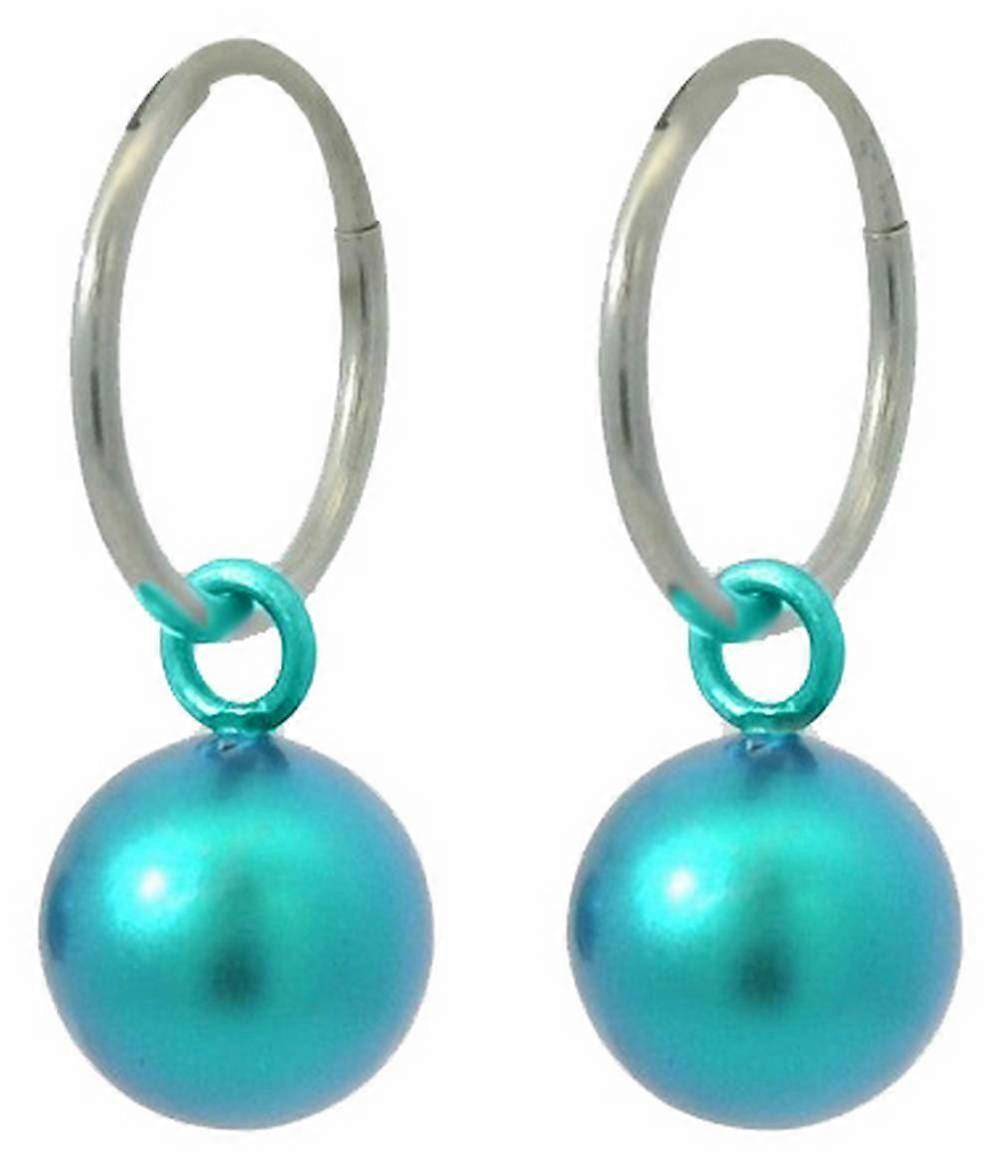 Ti2 Titanium Bead Charm Hoop Earrings - Kingfisher Blue