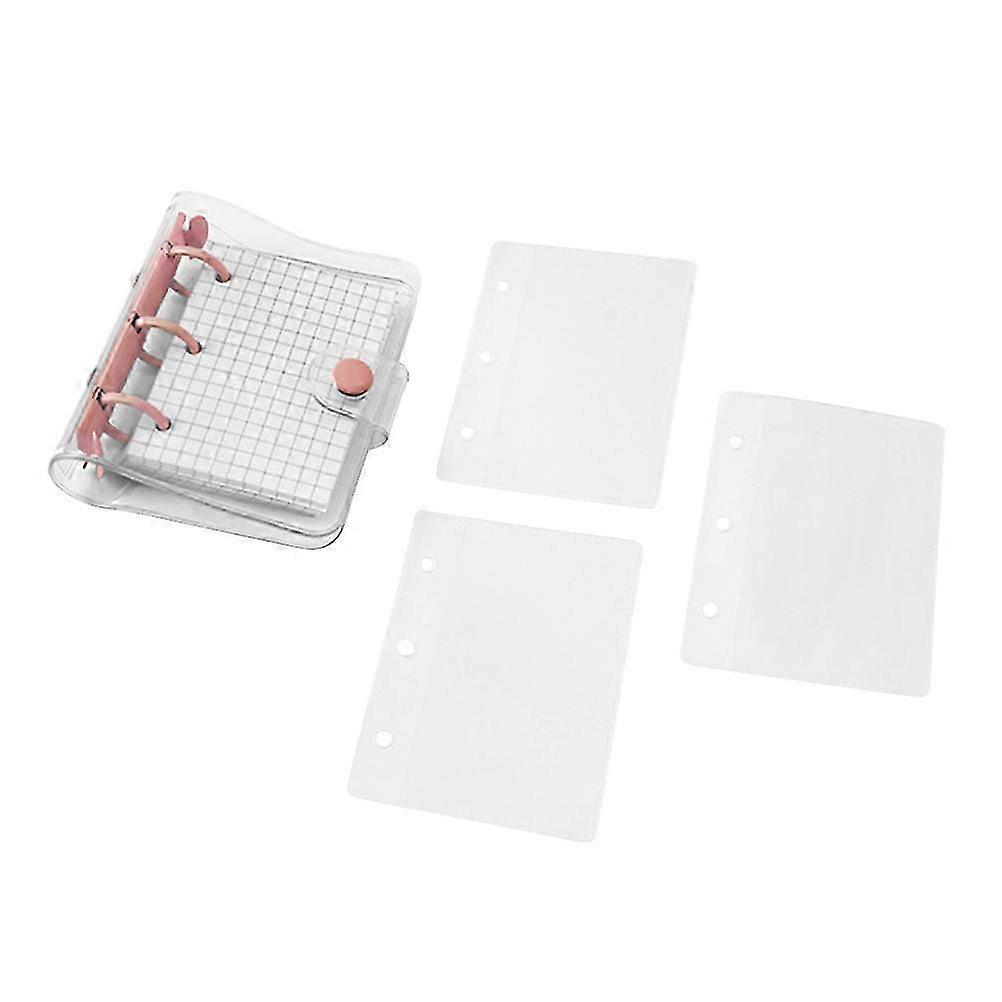 Mini Transparent 3Ring Binder Covers with Grid Inner Page and Pockets Clear PVC Binder Cover with Snap Button