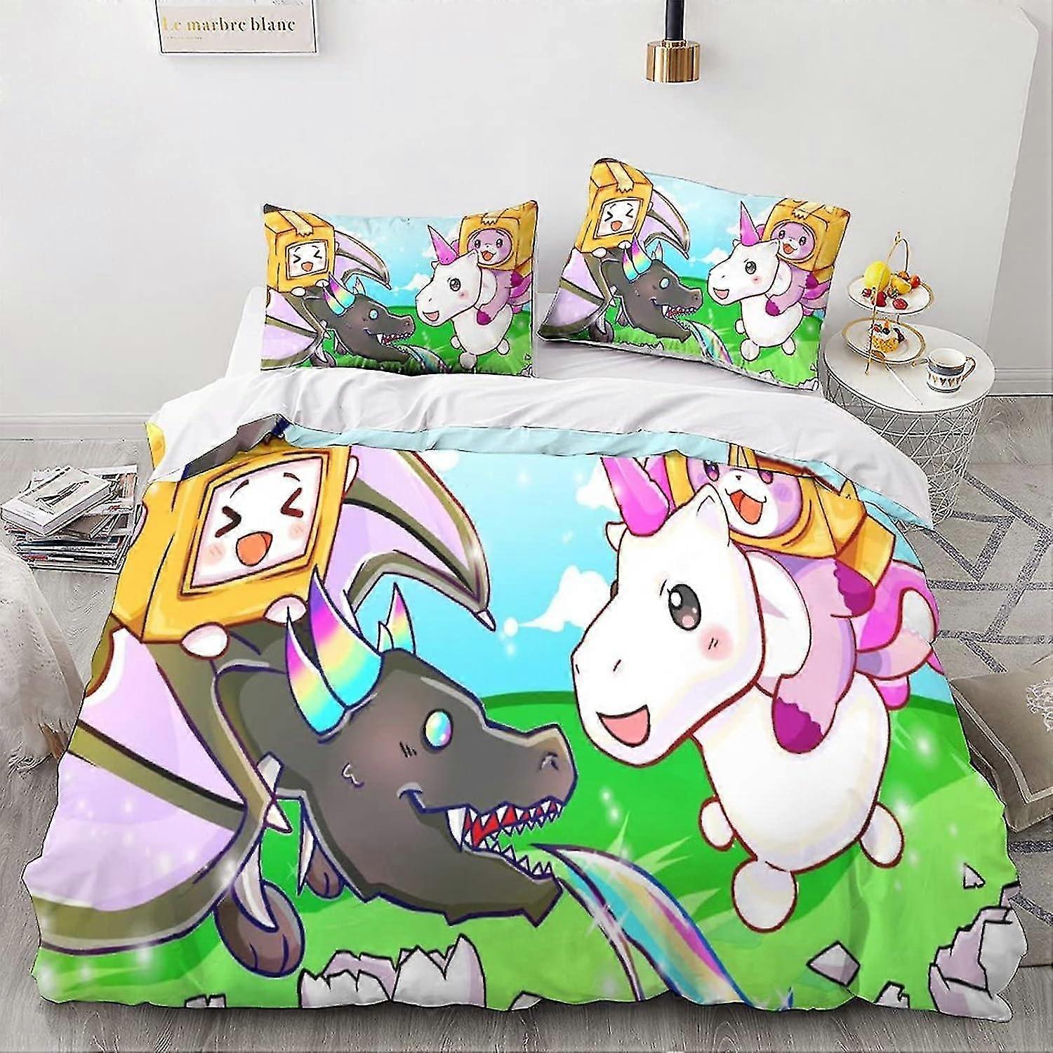 Conjunto de capa de edredom 3D para crianças - Conjunto de cama com capa de edredom de animação com fecho de zíper, microfone macio, 3 peças