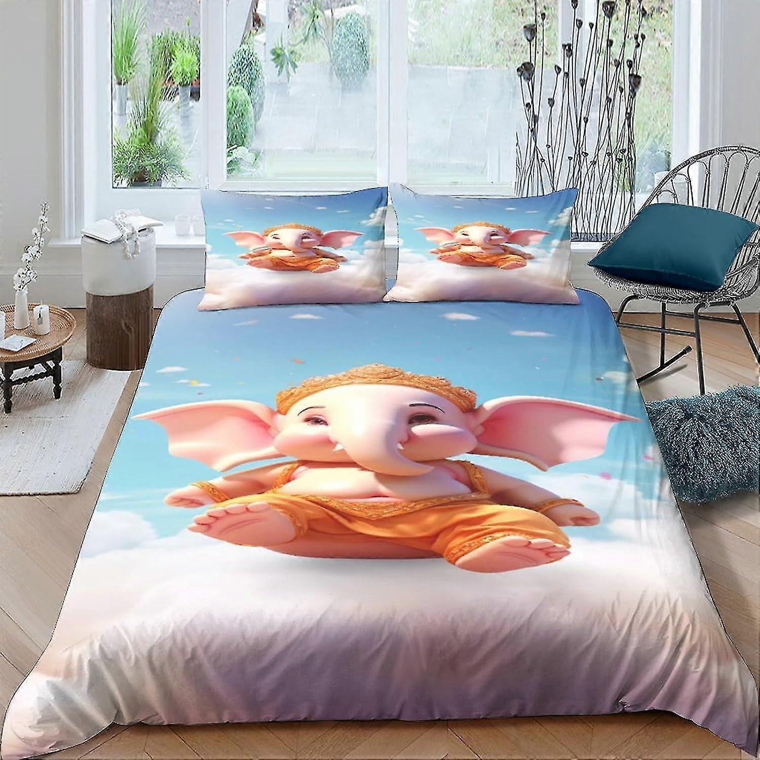 Elephant Duvet Cover Set Soft Microfiber Bedding Set Anti Allergic with Zipper Closure Double