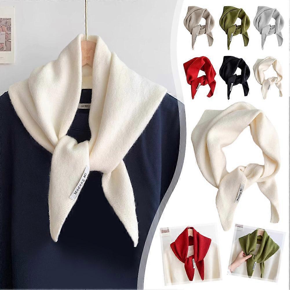 Apricot (A) $ Knitted triangle scarf for women High-grade pure color small shawl warm versatile knitted scarf