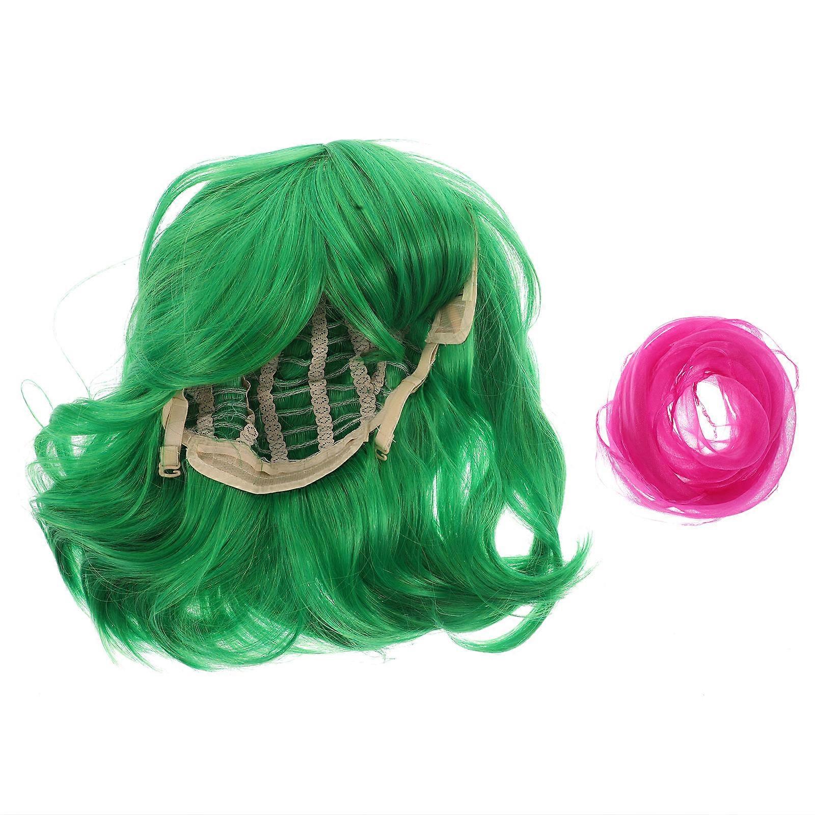 Green Short Bob Wig Stylish Cosplay Accessory For Girls Halloween Costume Party 1Set