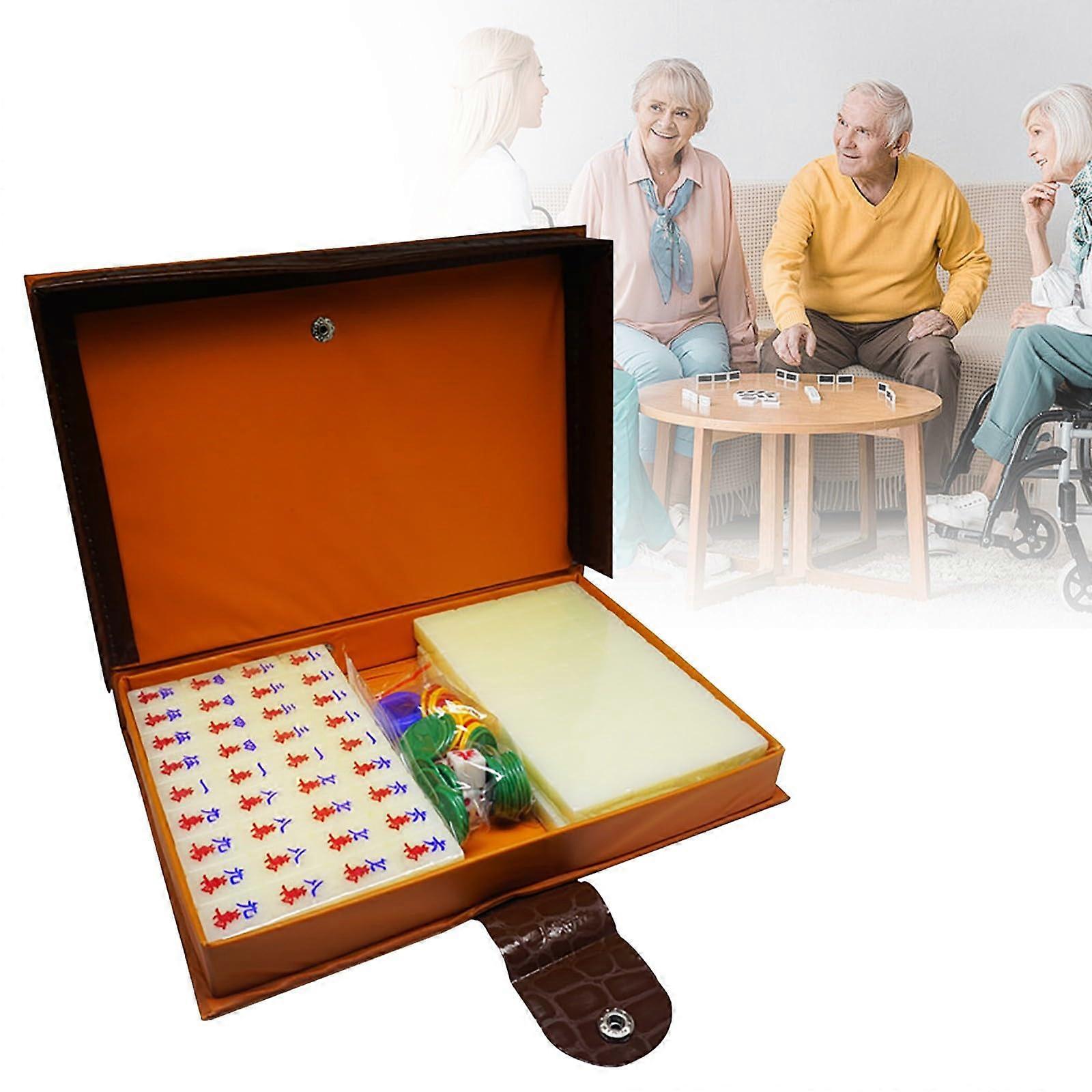 Chinese Mahjong Set, Acrylic Set, Travel Game for Adults, 144 Tiles, with Compact Case, Chinese Mahjong Game Set (Beige, One Size) Beige One Size