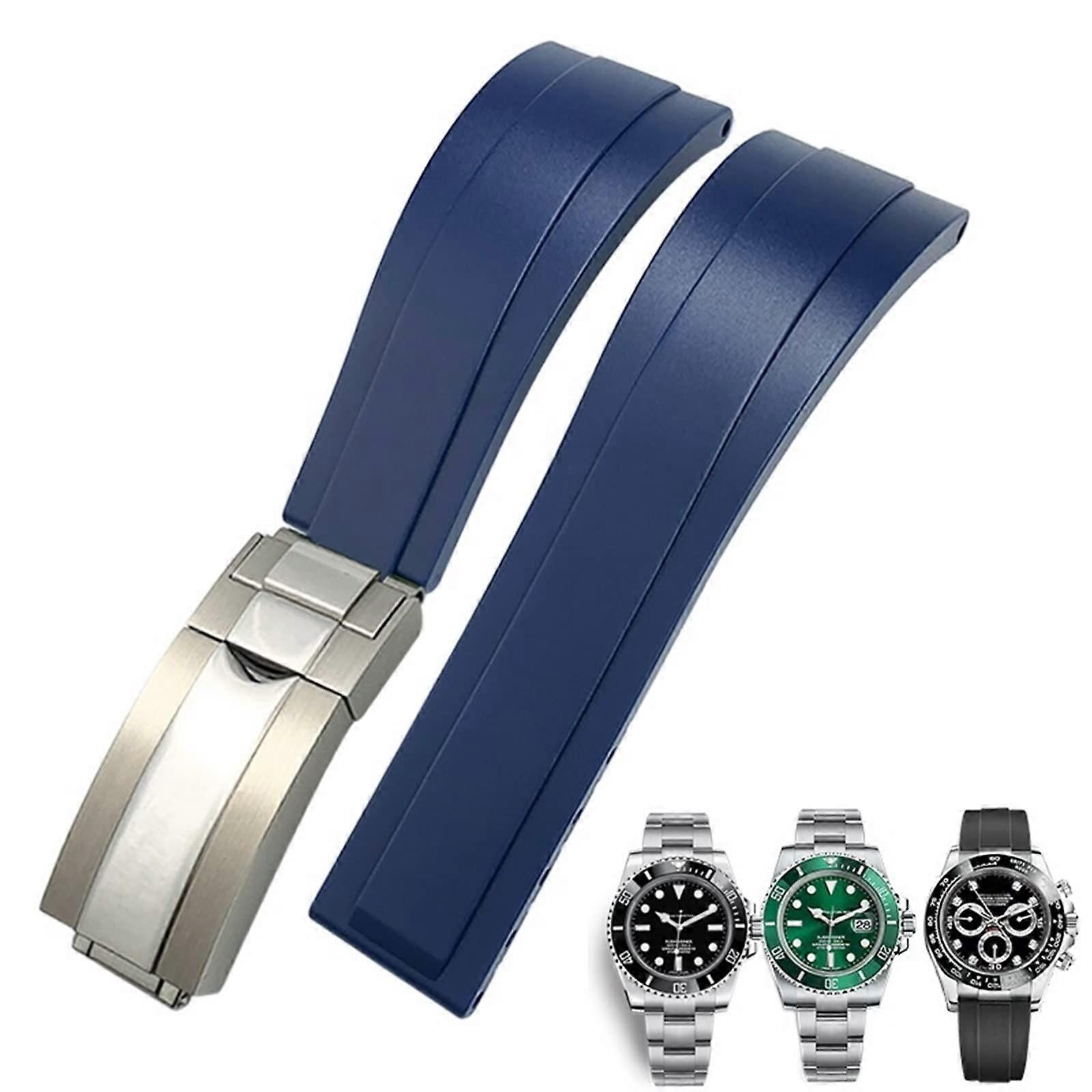 Rubber Watch Strap for Rolex Daytona Submariner GMT Yacht-Master 20mm 21mm Silicone with Deployment Clasp and Glossy Closure