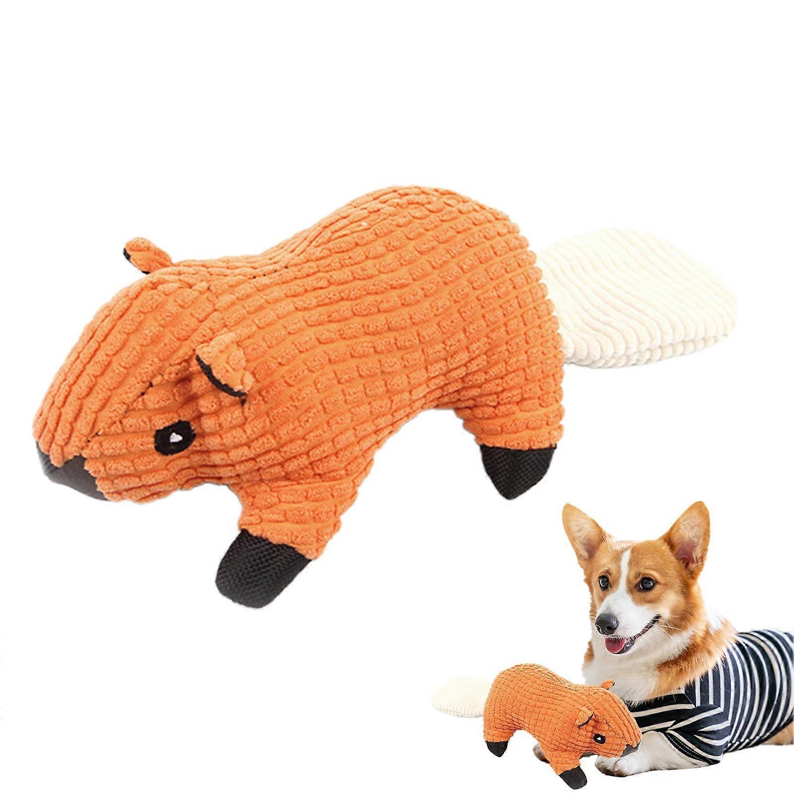 Squirrel Dog Chew Toy Plush - Interactive Squeaky Squirrel Dog Toy, Indoor Orange Plush Toy for Dogs