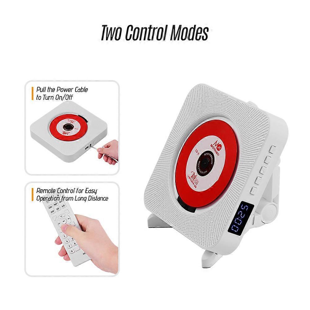 Wall Mounted CD Players with LED Display Portable Music o Boombox Remote Control Support BT/ USB/ Memory Card/ FM Modes