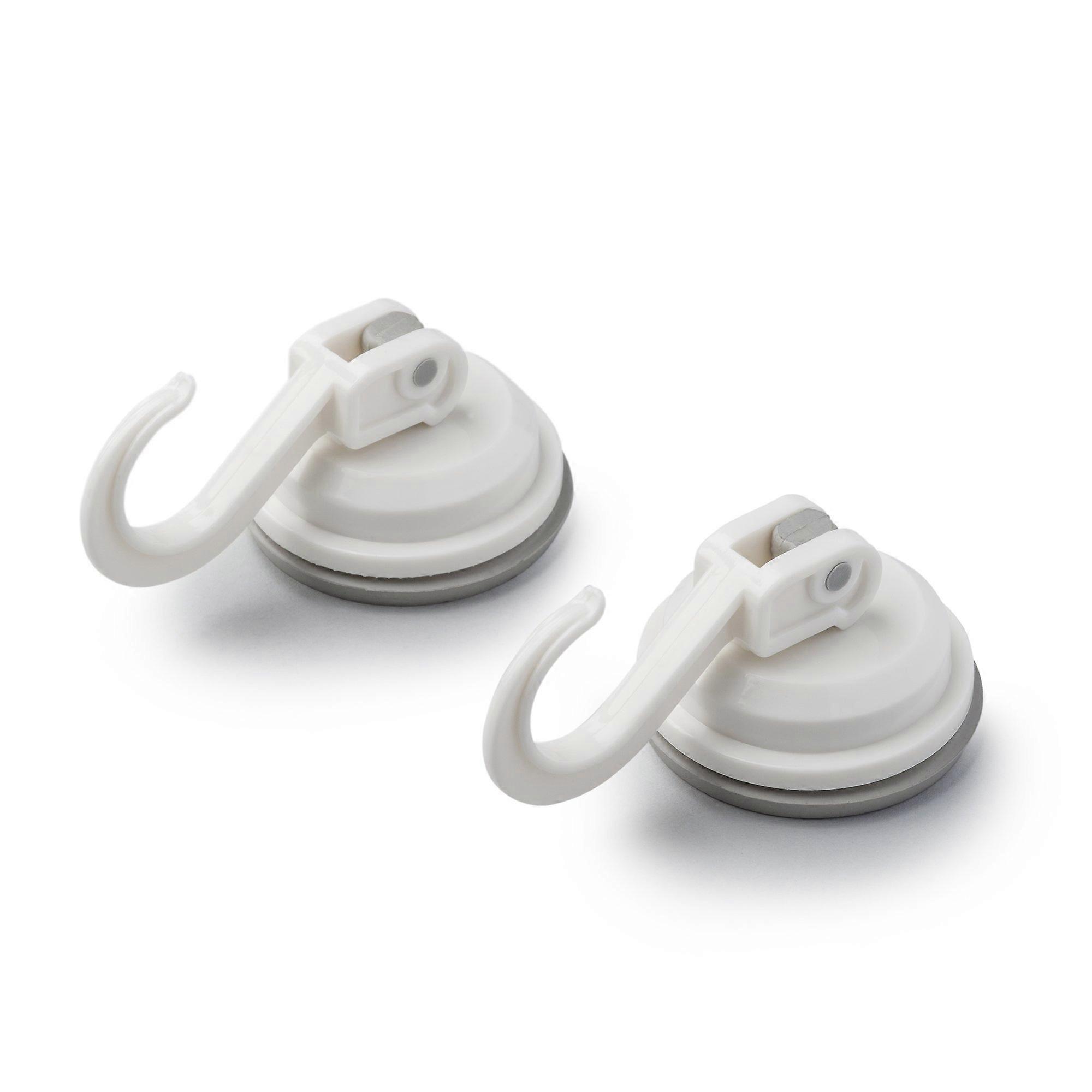 Suction Hooks Set of 2, Plastic White, Medium Size, Strong Grip for Bathroom and Kitchen Use