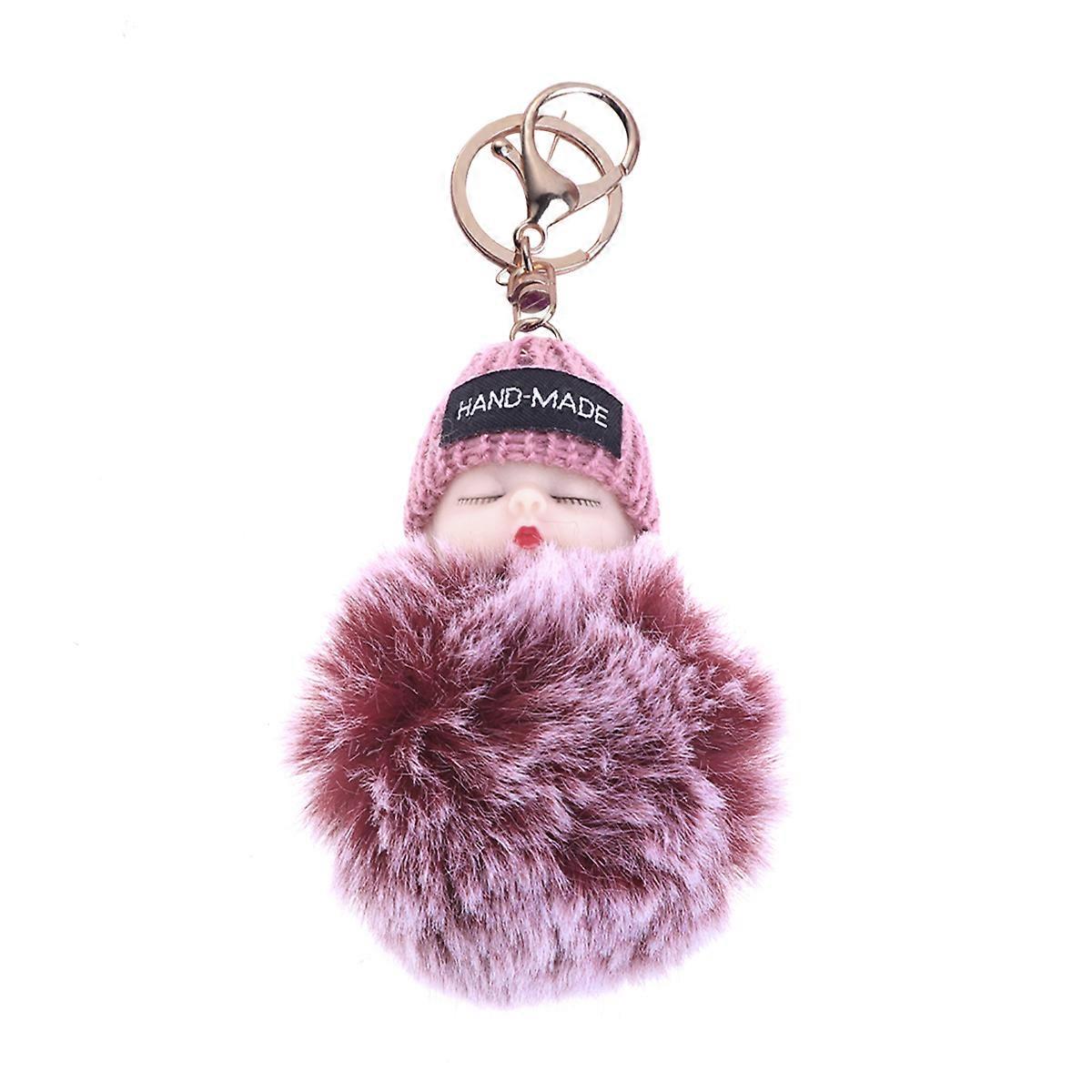 Fuzzy Keychain Doll Shape Dark Red for Men and Women Gifting 1Pack