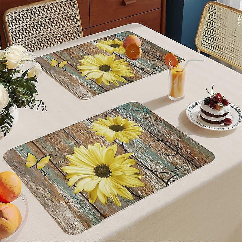 Table mats with yellow flowers, PVC, heatresistant, 4piece set, nonslip (Set of 2)