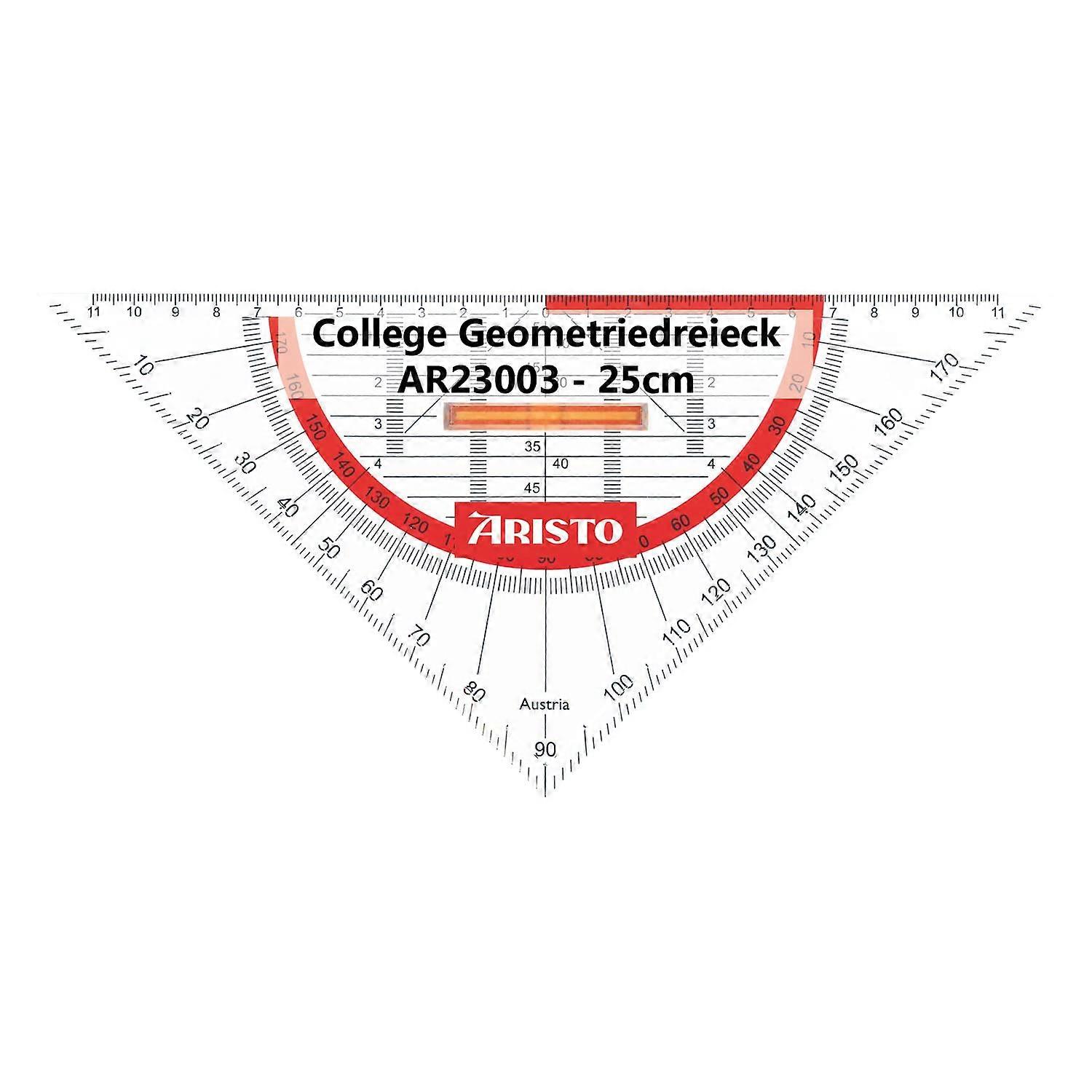 AR23008 College Geometry Triangle - 25 cm Hypotenuse, Removable Handle, Polystyrene, Transparent with Ink Nubs and Facets