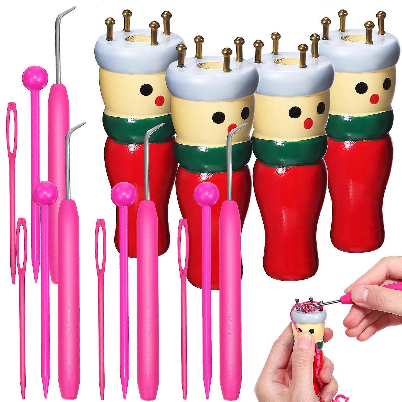 Wooden Knitting Dolls Craft Kit – 4pcs DIY Weaving Set with Accessories for Beginners & Creative Play – Ideal Gift for Craft Enthusiasts