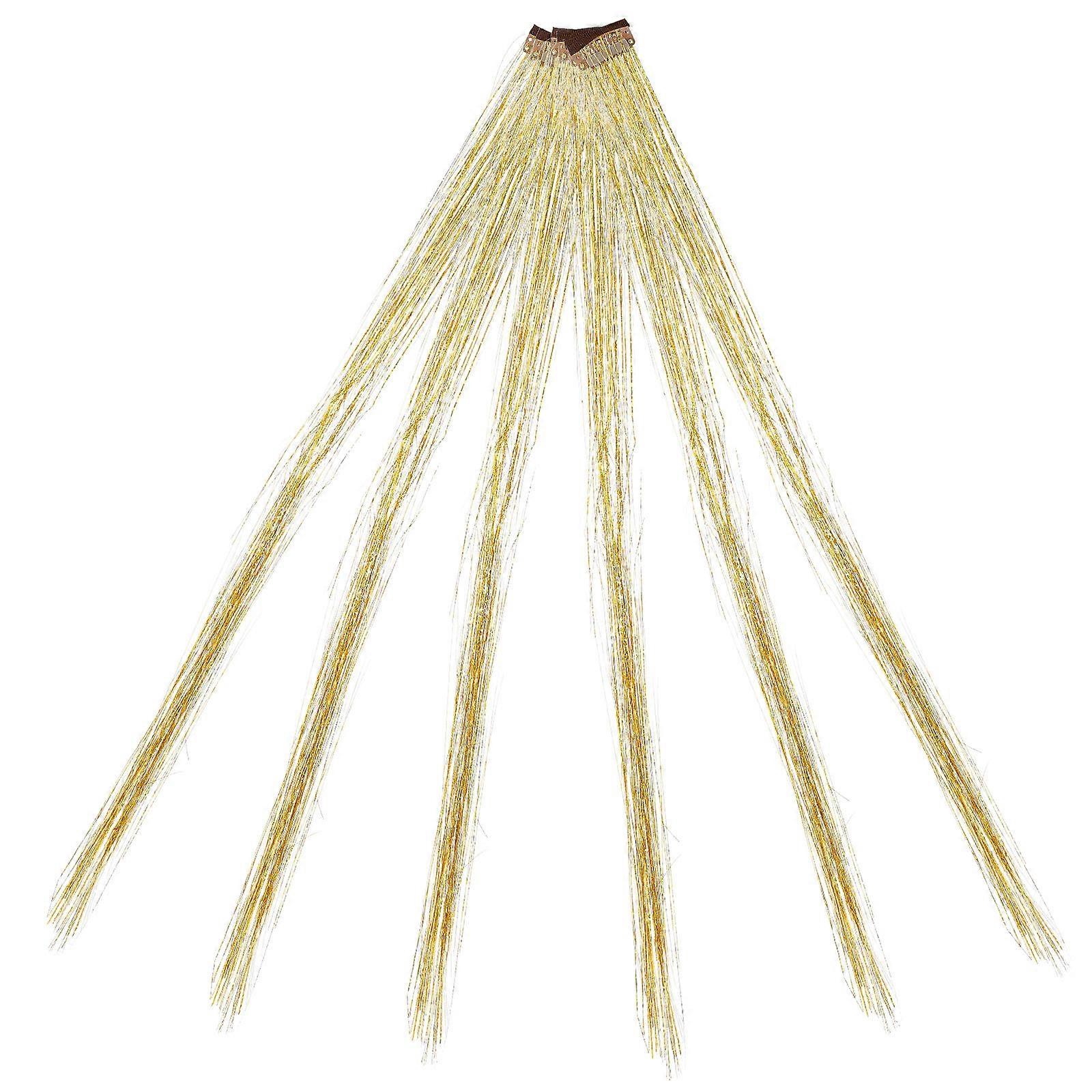 Sparkly Braiding Hair Extensions with Golden Tinsel for Decoration 6pcs Kit