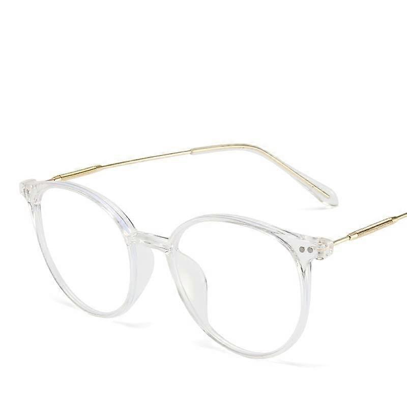 Retro Round TR90 Blue Light Blocking Reading Glasses for Women, Cute Oval Style, Clear-Grey Color, Size +200, Spring Hinge Design