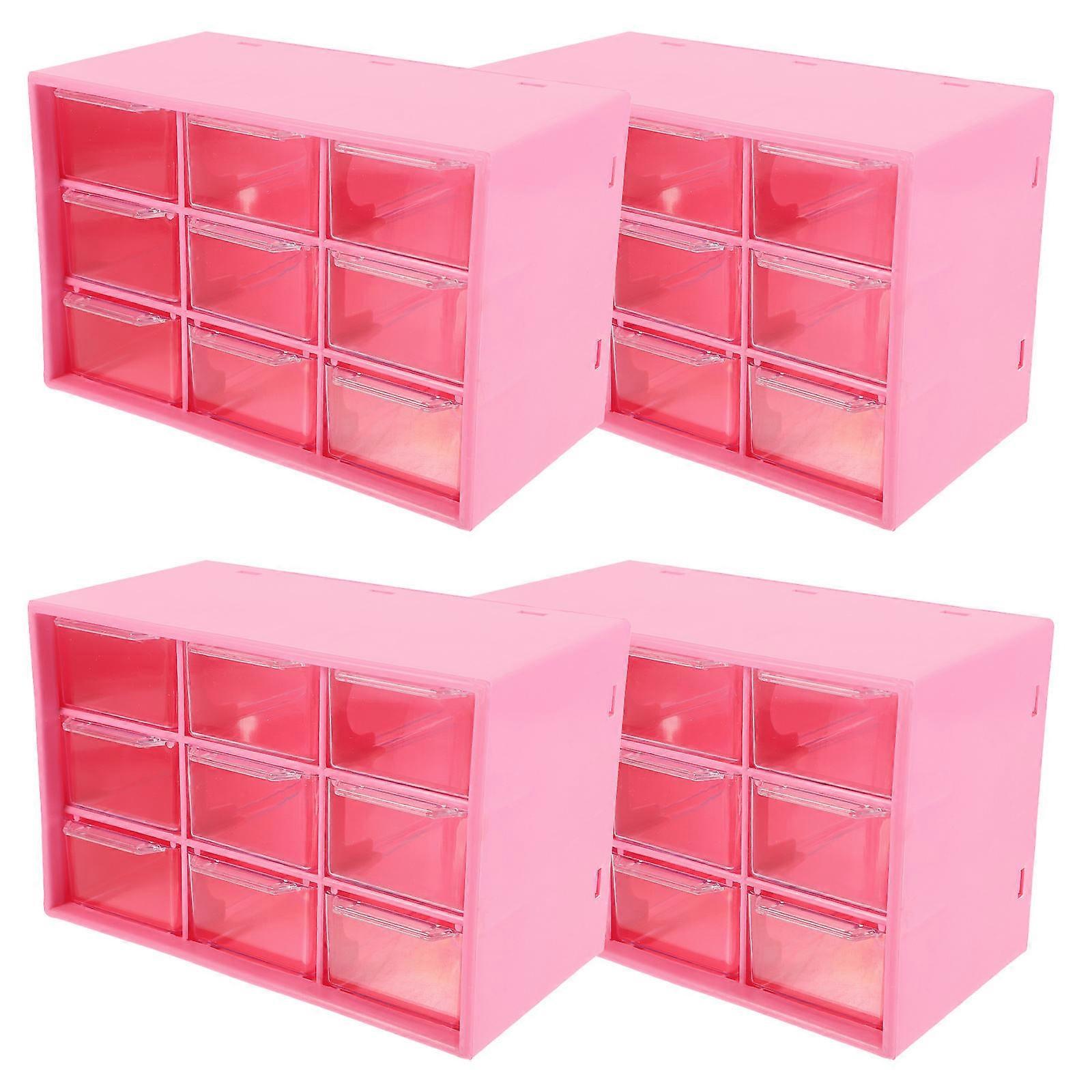 4pcs Portable Storage Box for Beads, Jewelry & Small Items Dustproof Desktop Organizer Case Rose Red
