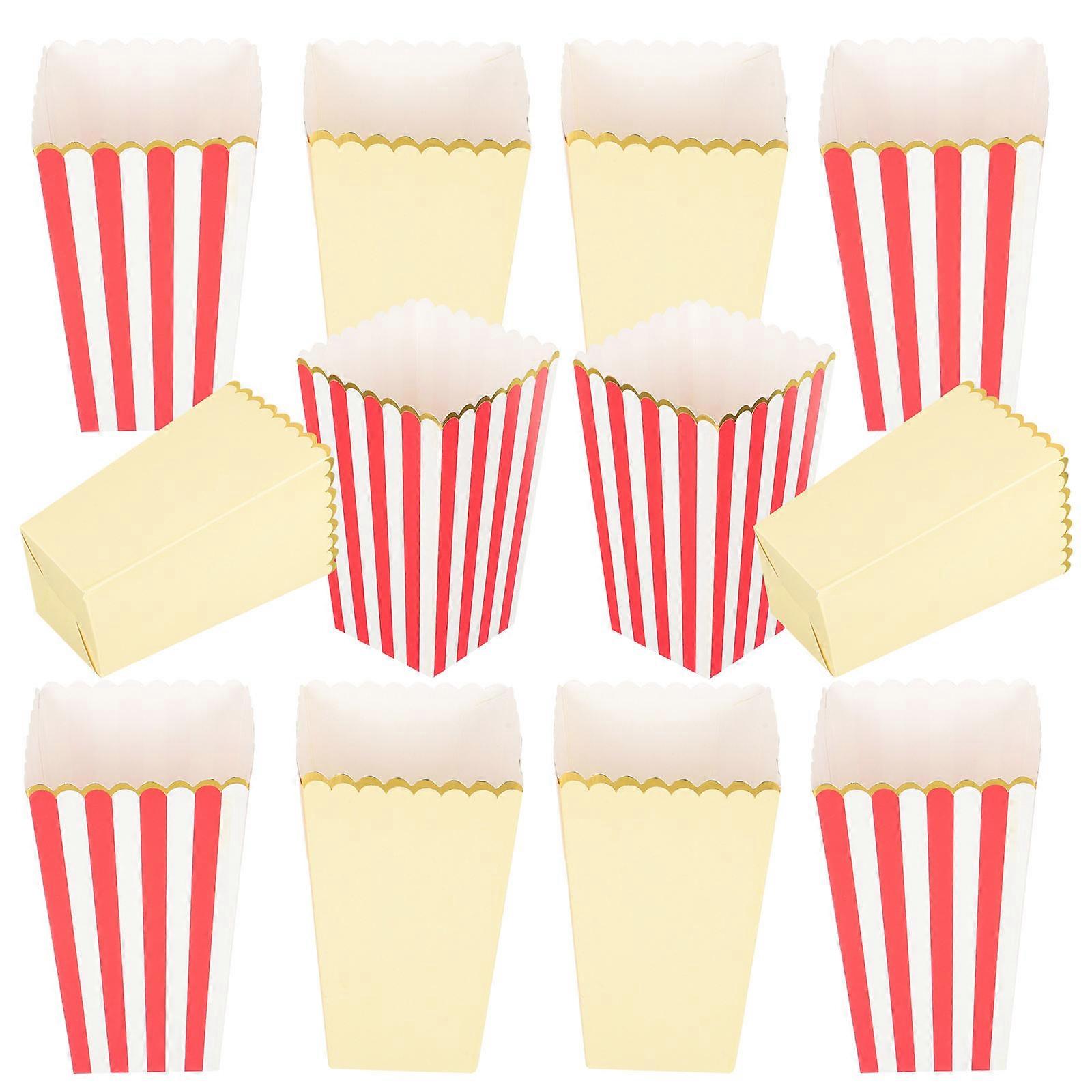 12pcs Decorative Popcorn Boxes with Adorable Prints for Movie Theater Parties, Events – Snack Containers for Popcorn, Candy & Treats