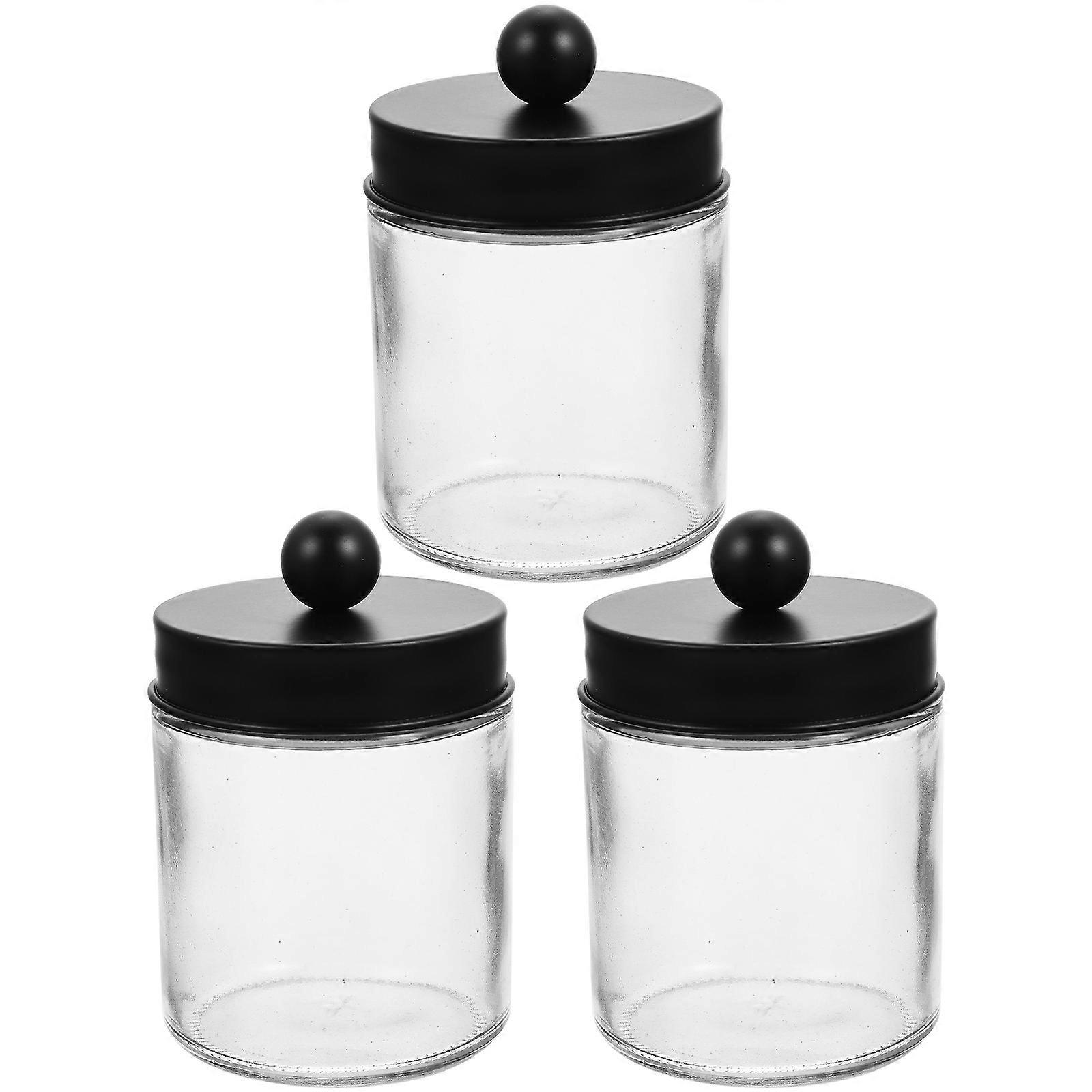 Bathroom Organizer Jars Cotton Pads Holders Sealing Storage Transparent 3Pcs