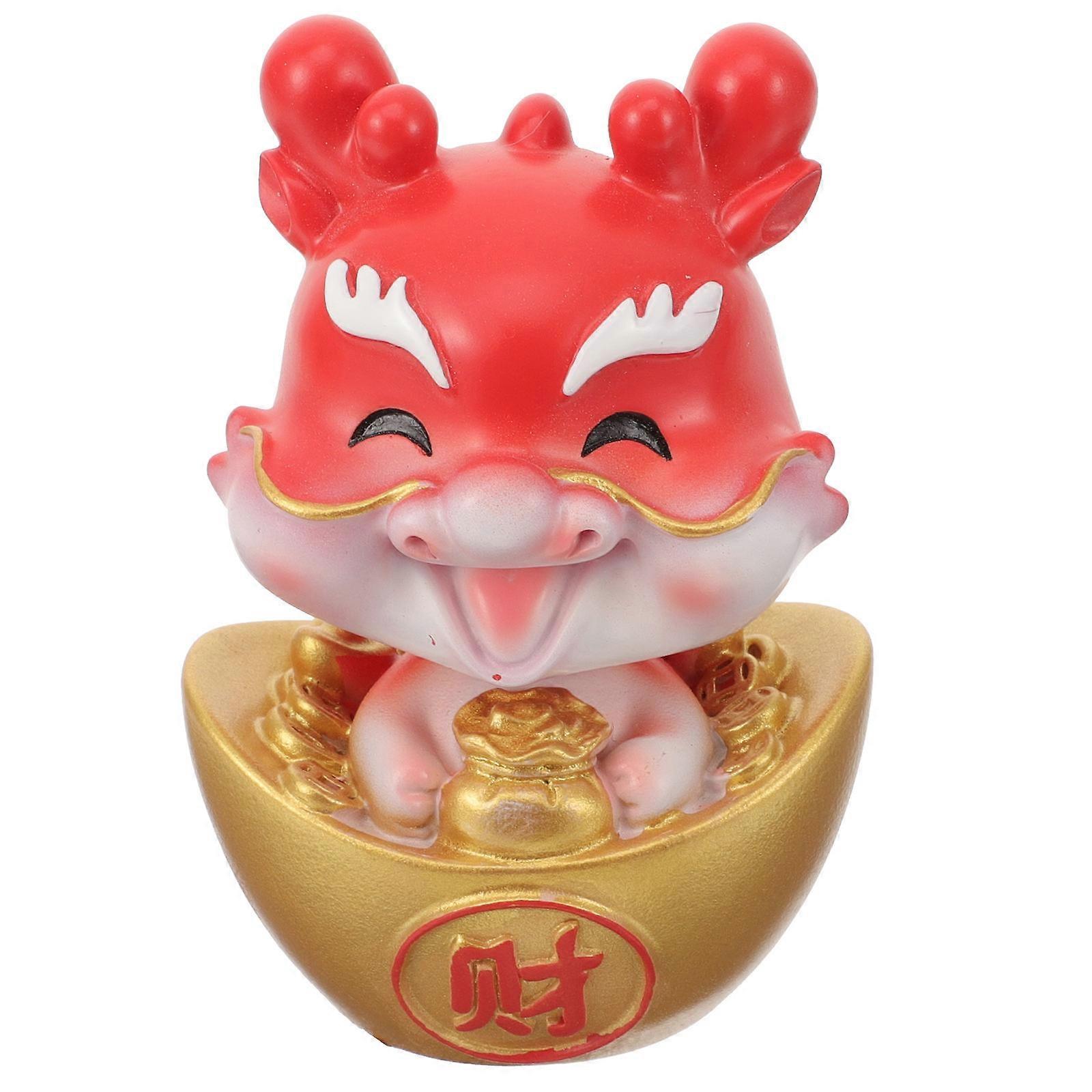 Miniature Dragon Figurine Resin Car Dashboard Decoration Red 9x6.5cm Design 1Pack