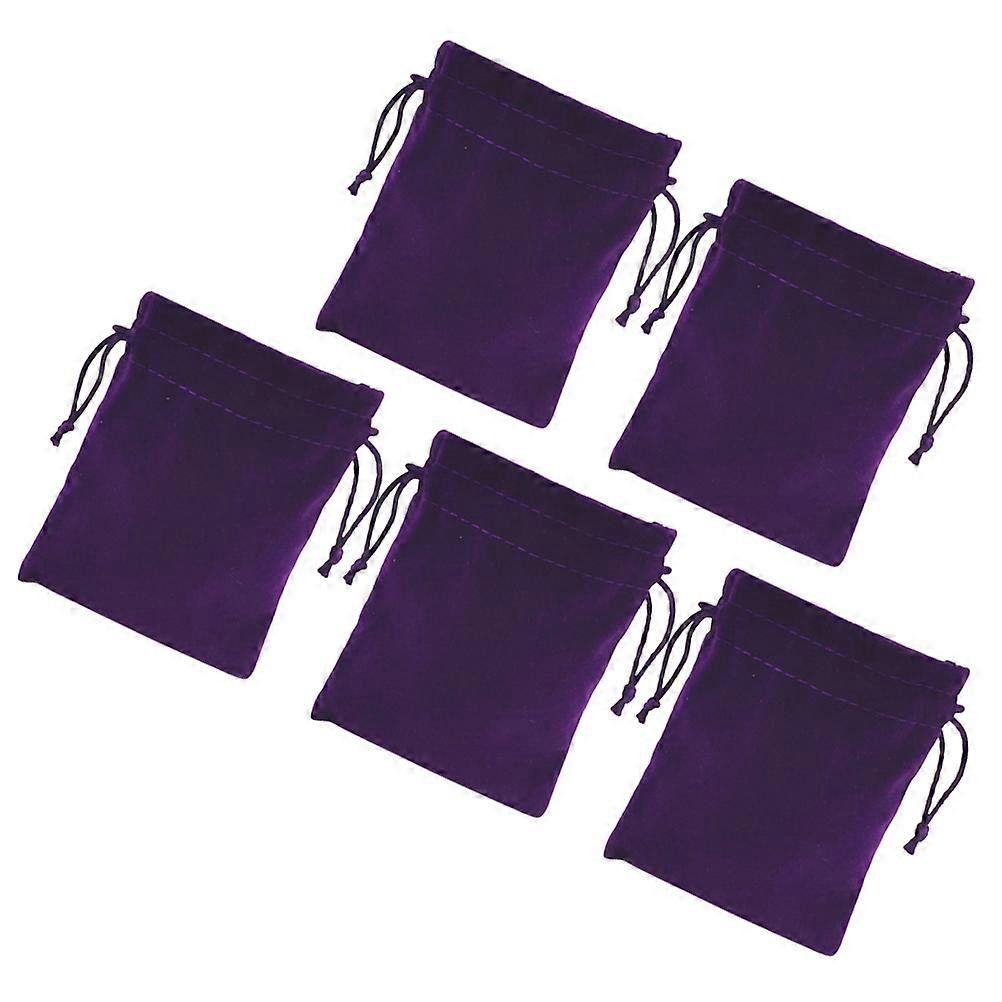 Kablolar, Kulaklıklar ve Kozmetikler için 5 adet Mor Flanel İpli Torbalar - Küçük Elektronik Cihazlar için Seyahat Depolama Organizatör Çantaları