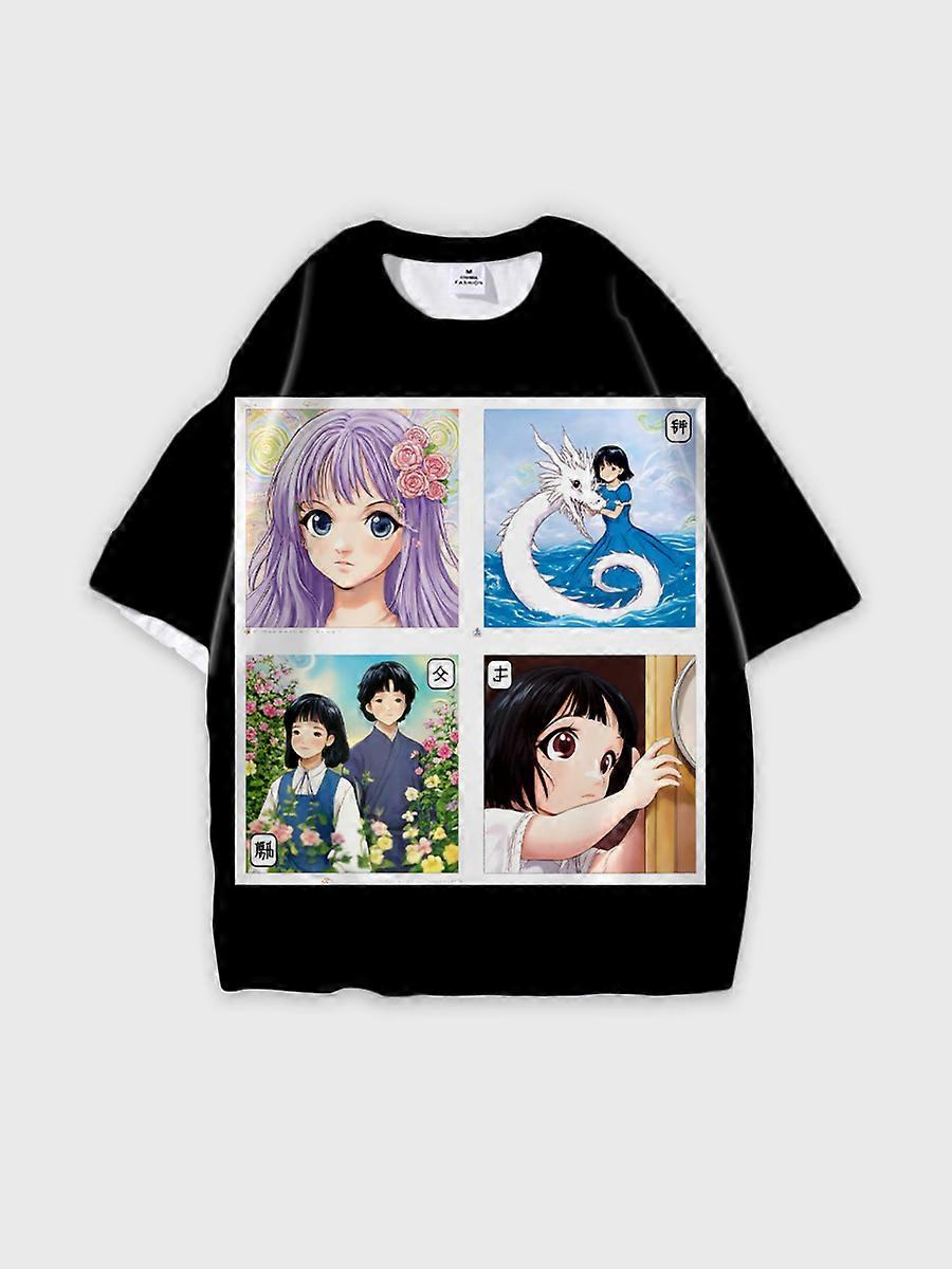 T-shirt round neck book Characters Pattern loose short sleeve E2003