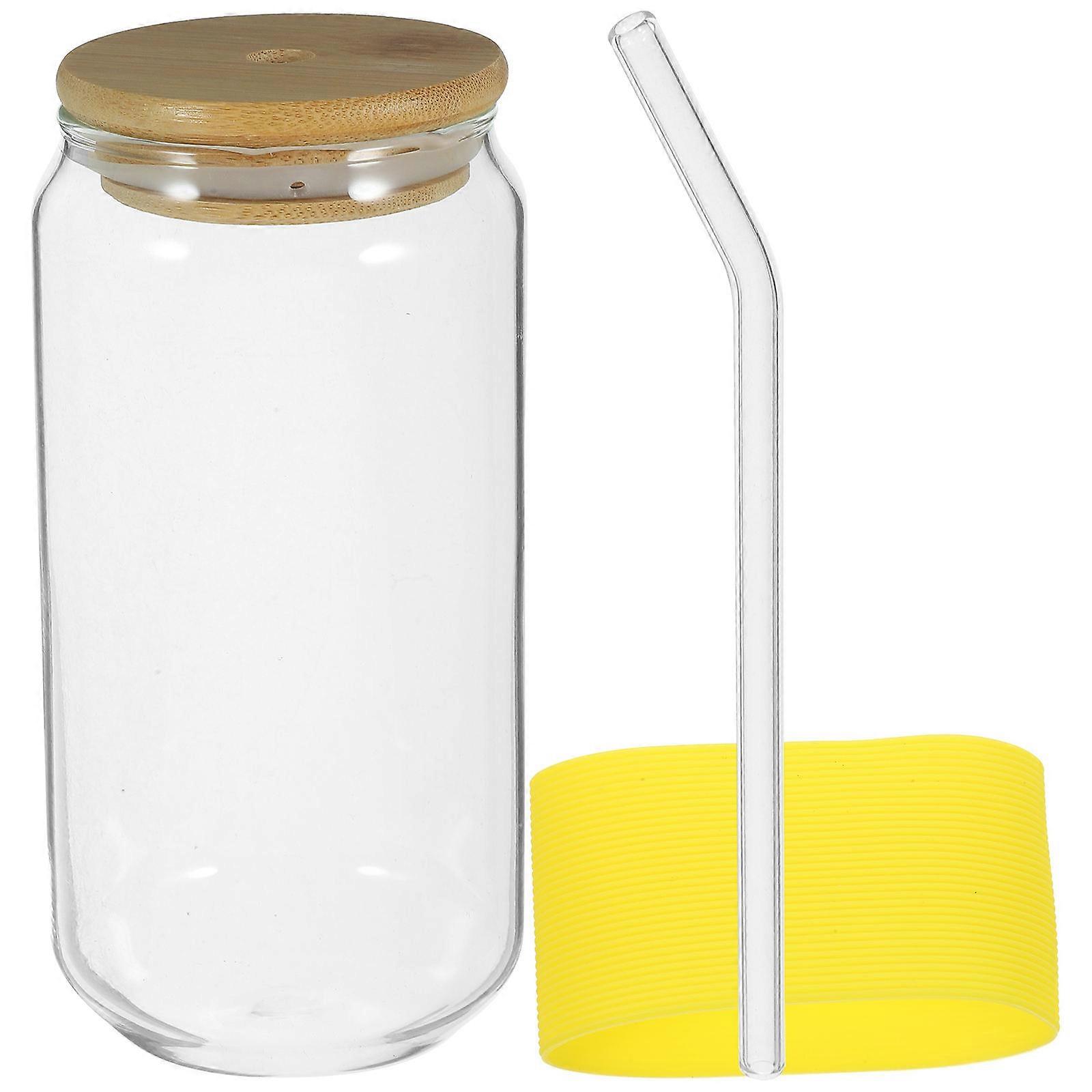 Transparent Glass Drinking Cup with Lid and Straw for Home Use 500ml