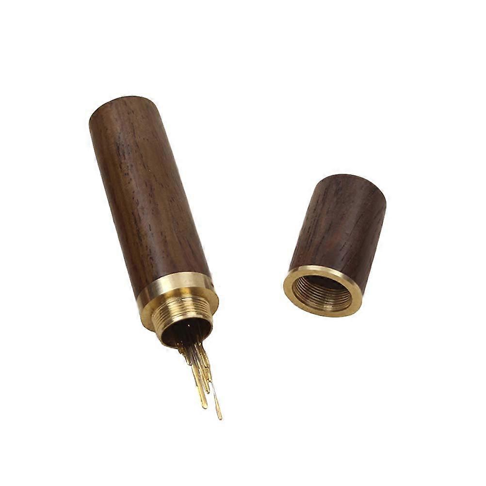 1 Pc Sandalwood Toothpick Storage Tube Wood Portable Toothpick Holder DIY Hand Stitch Small Object Storage Tube (Black brown)
