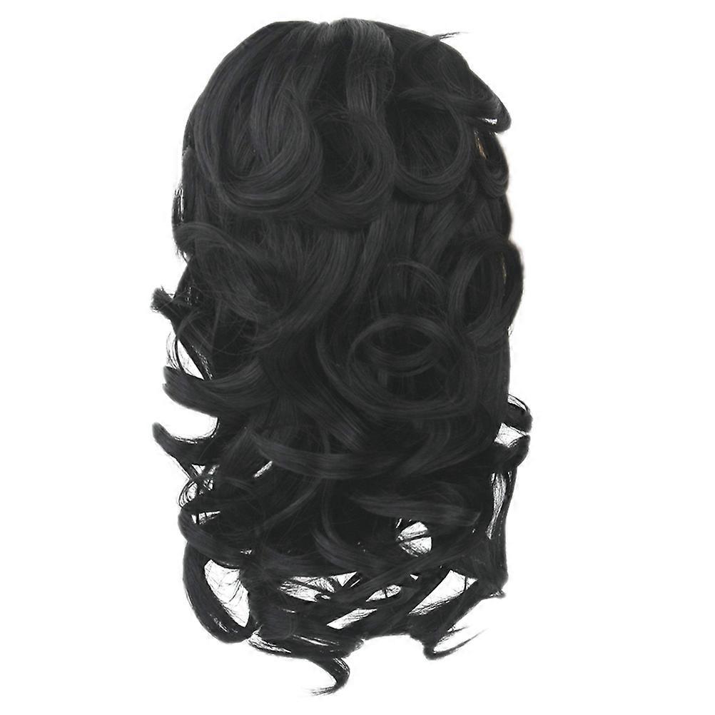 Curly Ponytail Wig with Flat Style Claw Clip for Decoration Black High Temperature Fiber Fits All Head Sizes
