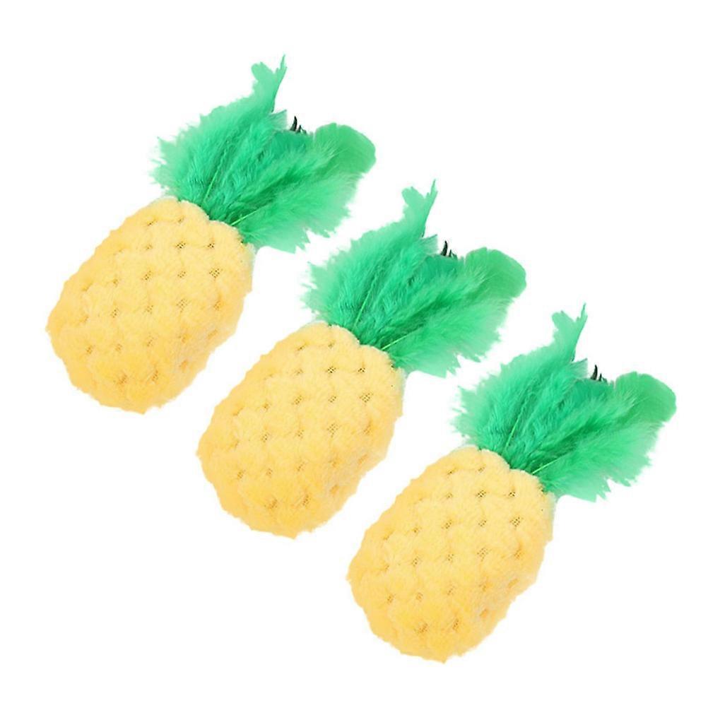 Adorable Pineapple Shape Cat Toy 3Pcs Plush Playing Doll For Pets Indoor Playtime Reduce Boredom