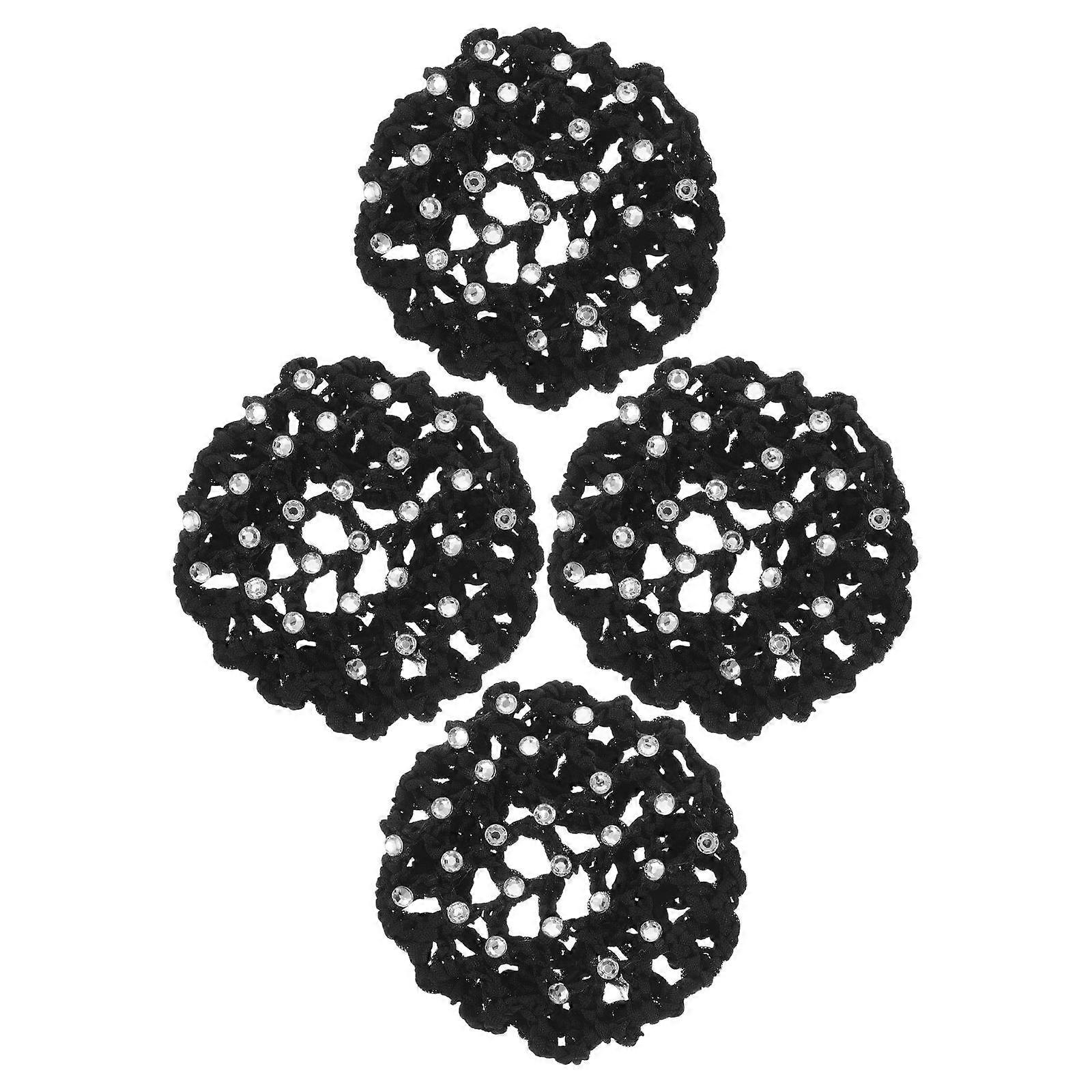 Black Hair Bun Nets with Acrylic Rhinestones Stylish Hair Snood for Ballet, Dance & All Occasions Keeps Hair Neat with Flexible Design