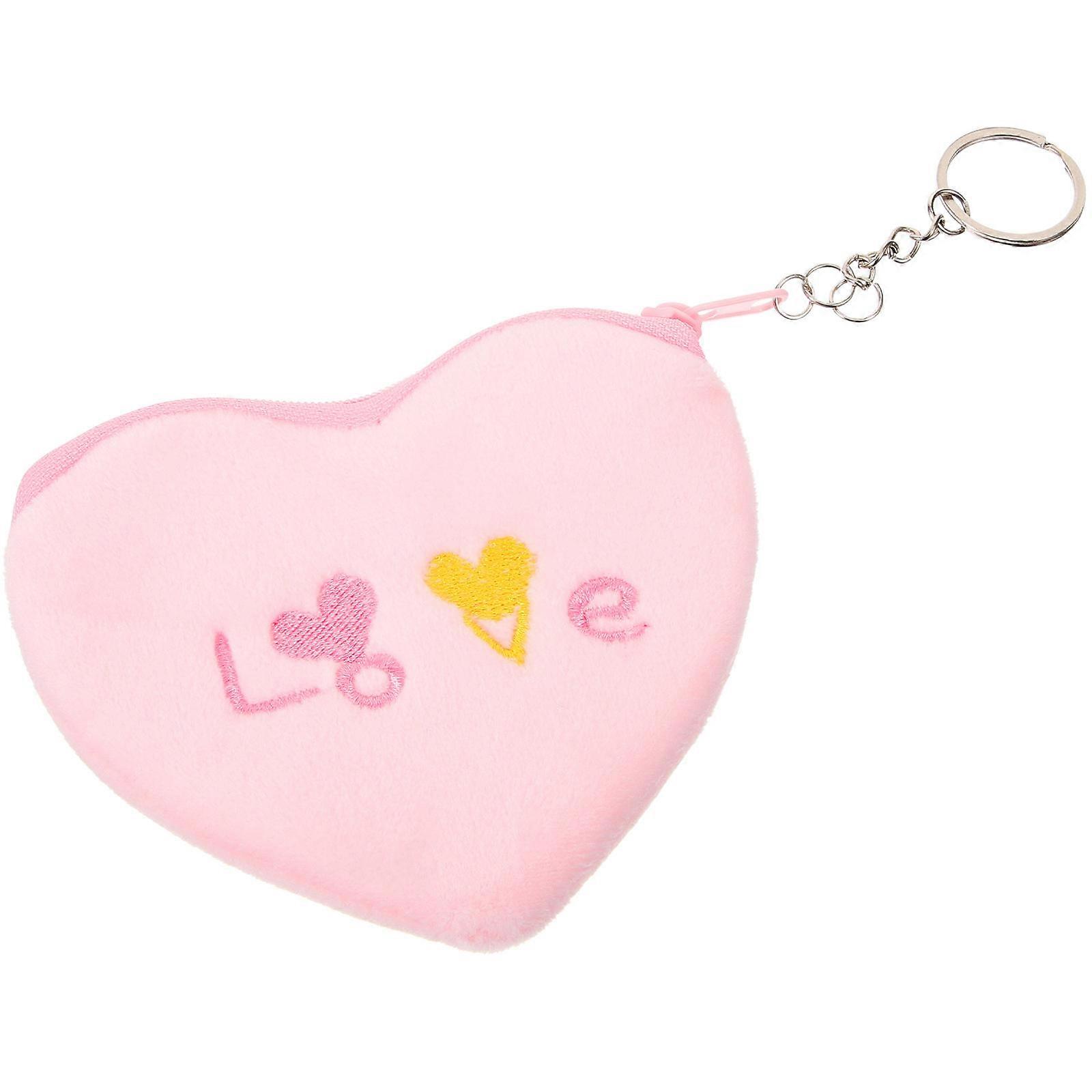 Heart Shaped Plush Coin Purse Keychain – Soft Pink Pouch for Coins & Essentials, Durable & Easy to Clean, Versatile Valentine's Day Accessory