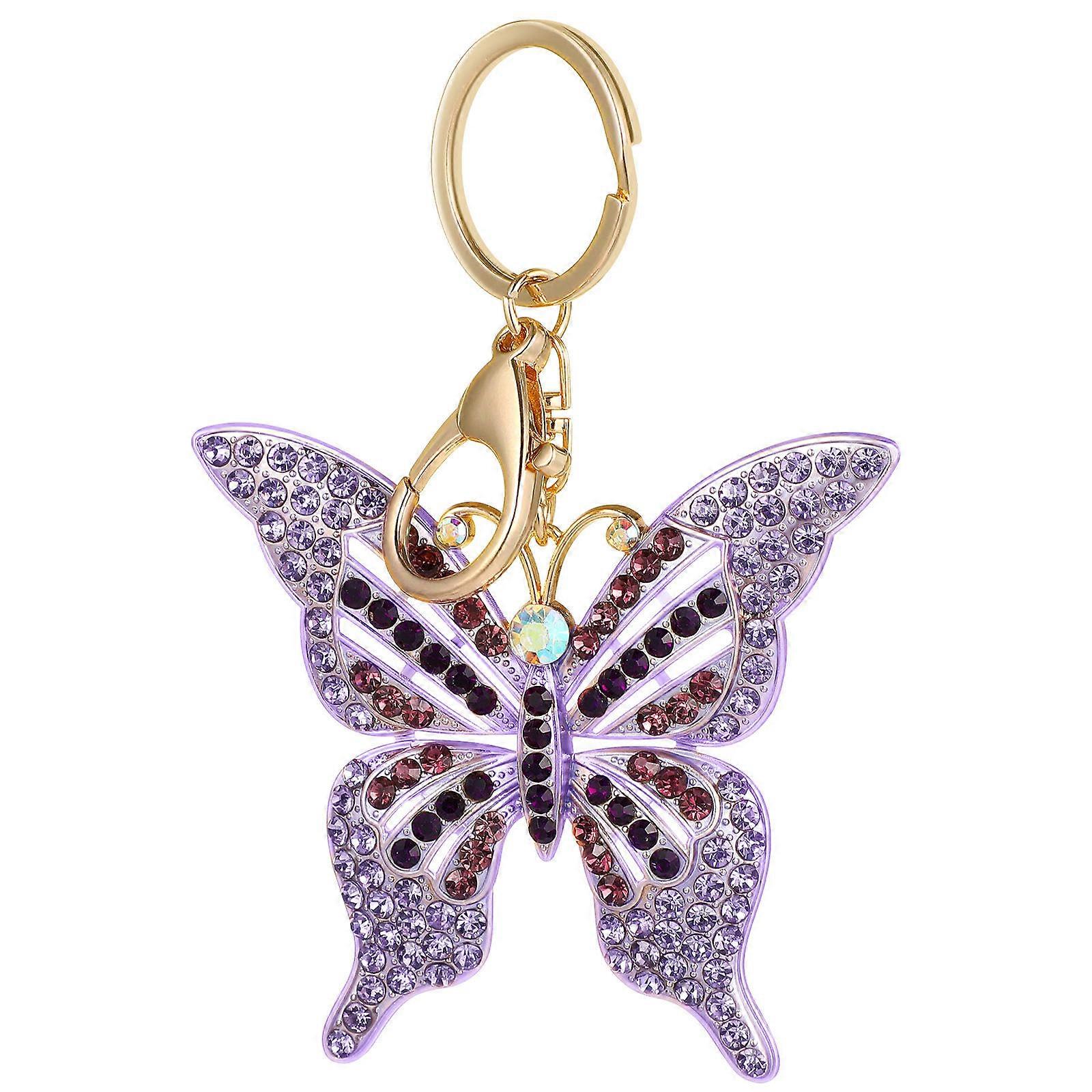 Purple Butterfly Pendant Keychain with Rhinestones for Car Keys and Backpacks, Lightweight Alloy Design
