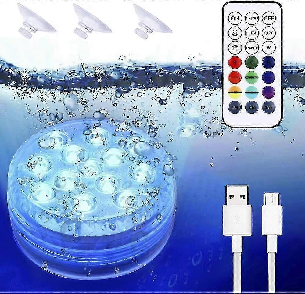Pool Lighting Underwater Light, Usb Rechargeable, Multi-color Rgb-13-led With Rf Remote Control, Pool Light Led Ip68 Waterproof