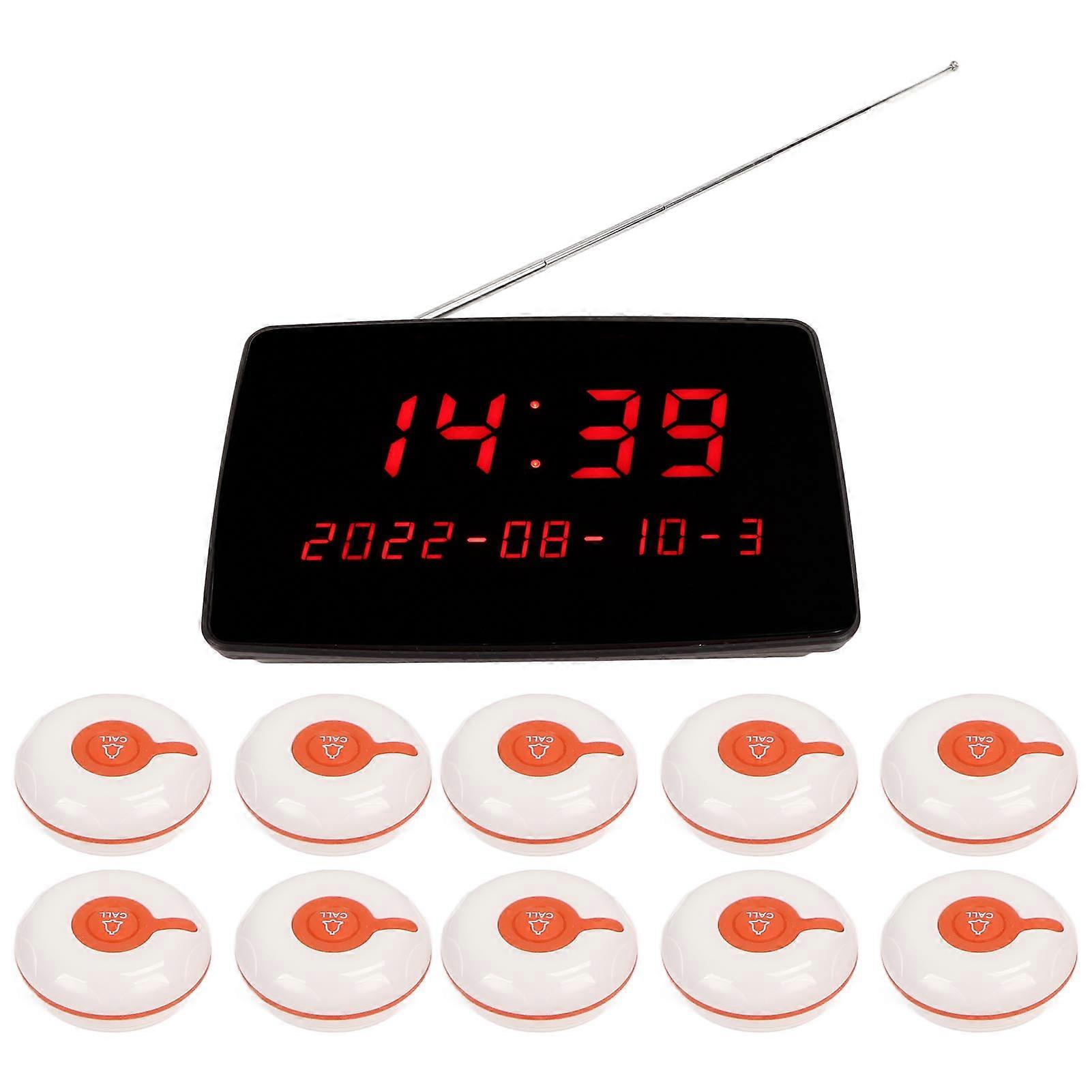 Wireless Calling System 10Pcs Waterproof Call Buttons 1 Display Receiver Patient Pager System for Hospital Bar 110‑240V EU Plug 